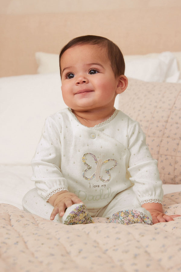 Ecru Butterfly Daddy 100% Cotton Family Sleepsuit (0-2yrs)