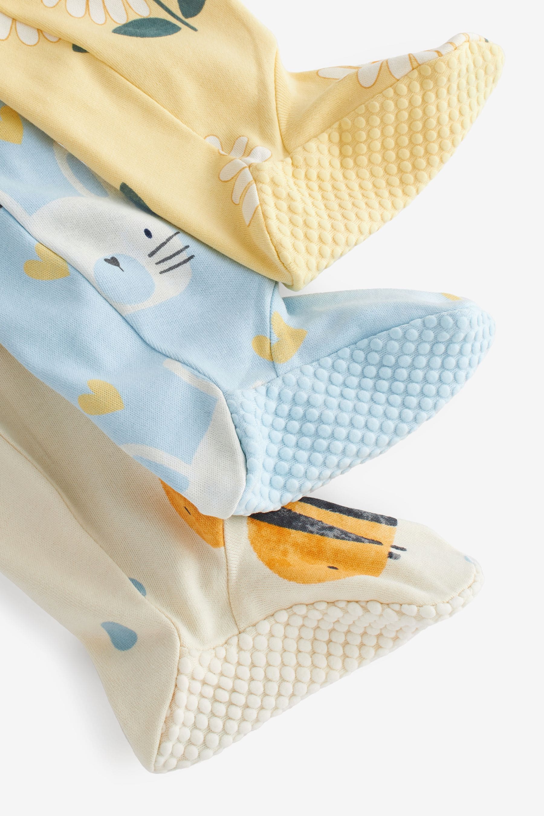 Blue/Yellow Two Way Zip Baby Sleespuits 3 Pack (0mths-2yrs)