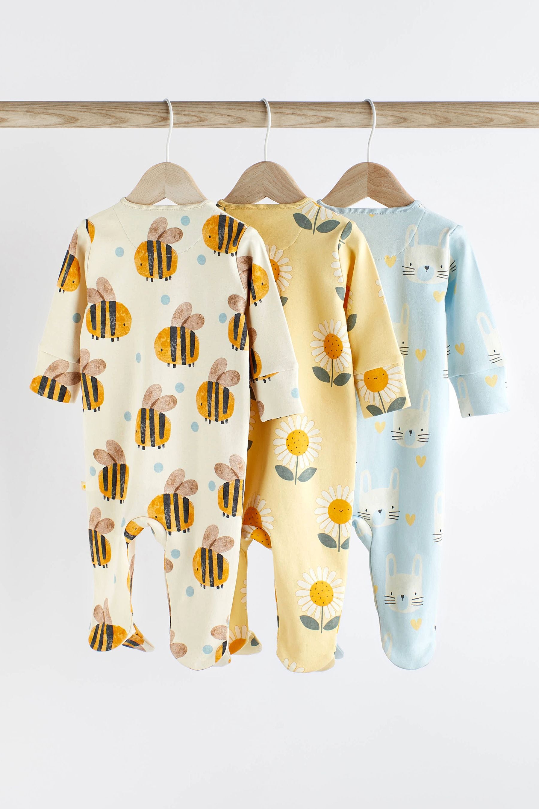 Blue/Yellow Two Way Zip Baby Sleespuits 3 Pack (0mths-2yrs)