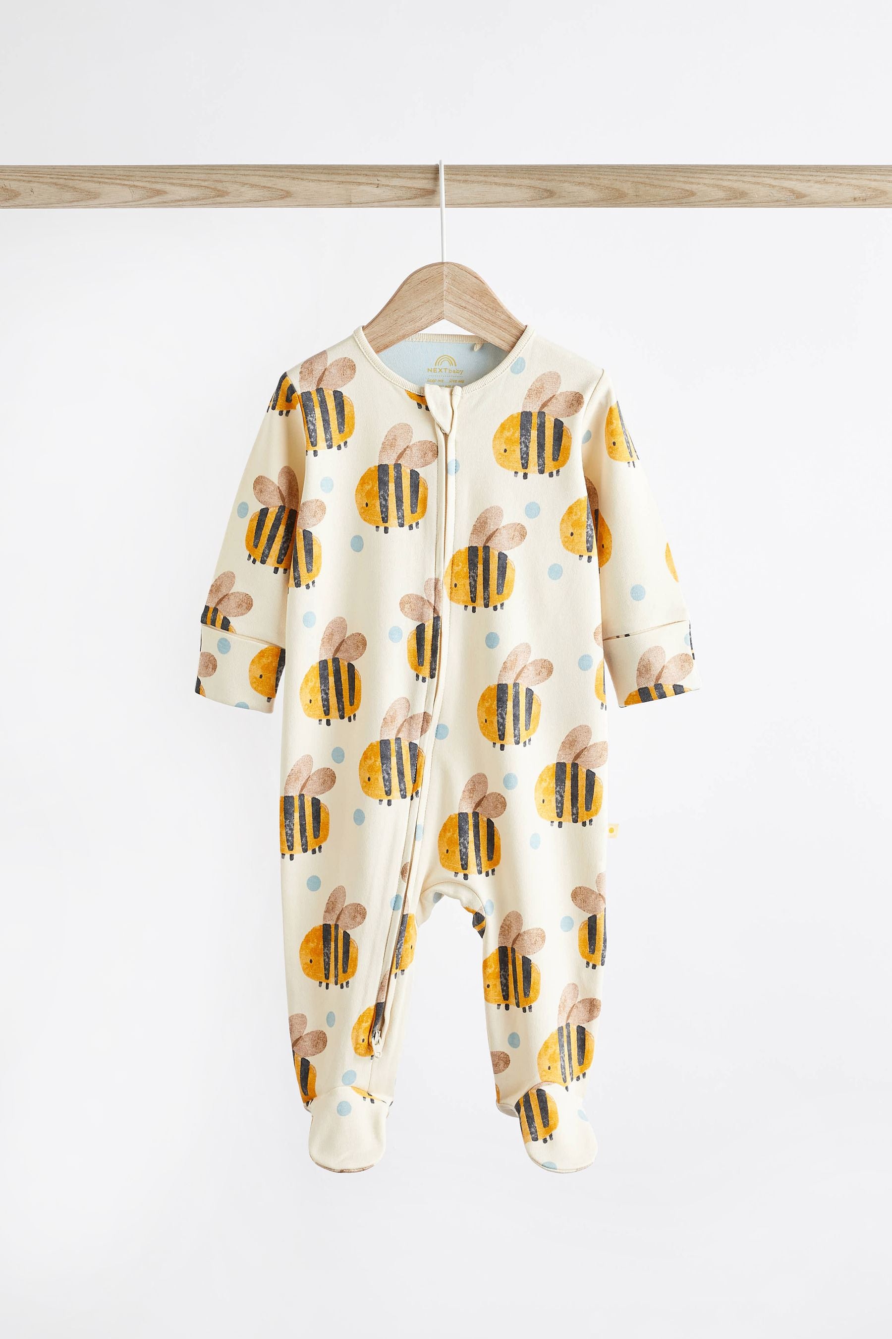 Blue/Yellow Baby Two Way Zip 100% Cotton Sleepsuits 3 Pack (0mths-2yrs)