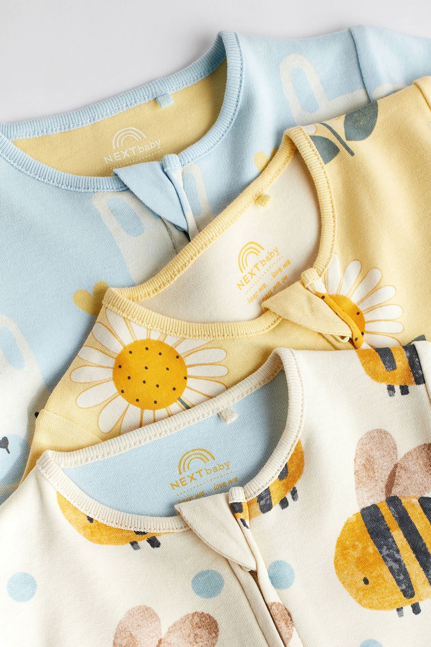 Blue/Yellow Two Way Zip Baby Sleespuits 3 Pack (0mths-2yrs)