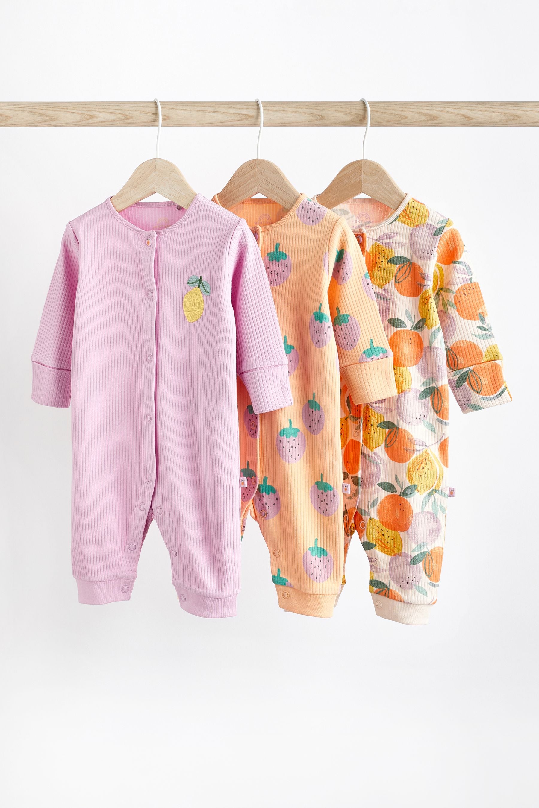 Lilac/Orange Baby Printed Footless Sleepsuits 3 Pack (0mths-3yrs)