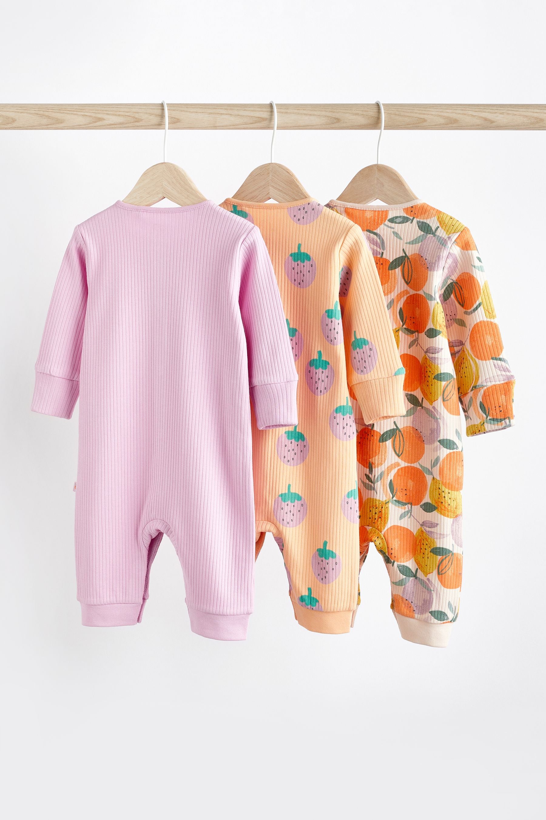 Lilac/Orange Baby Printed Footless Sleepsuits 3 Pack (0mths-3yrs)