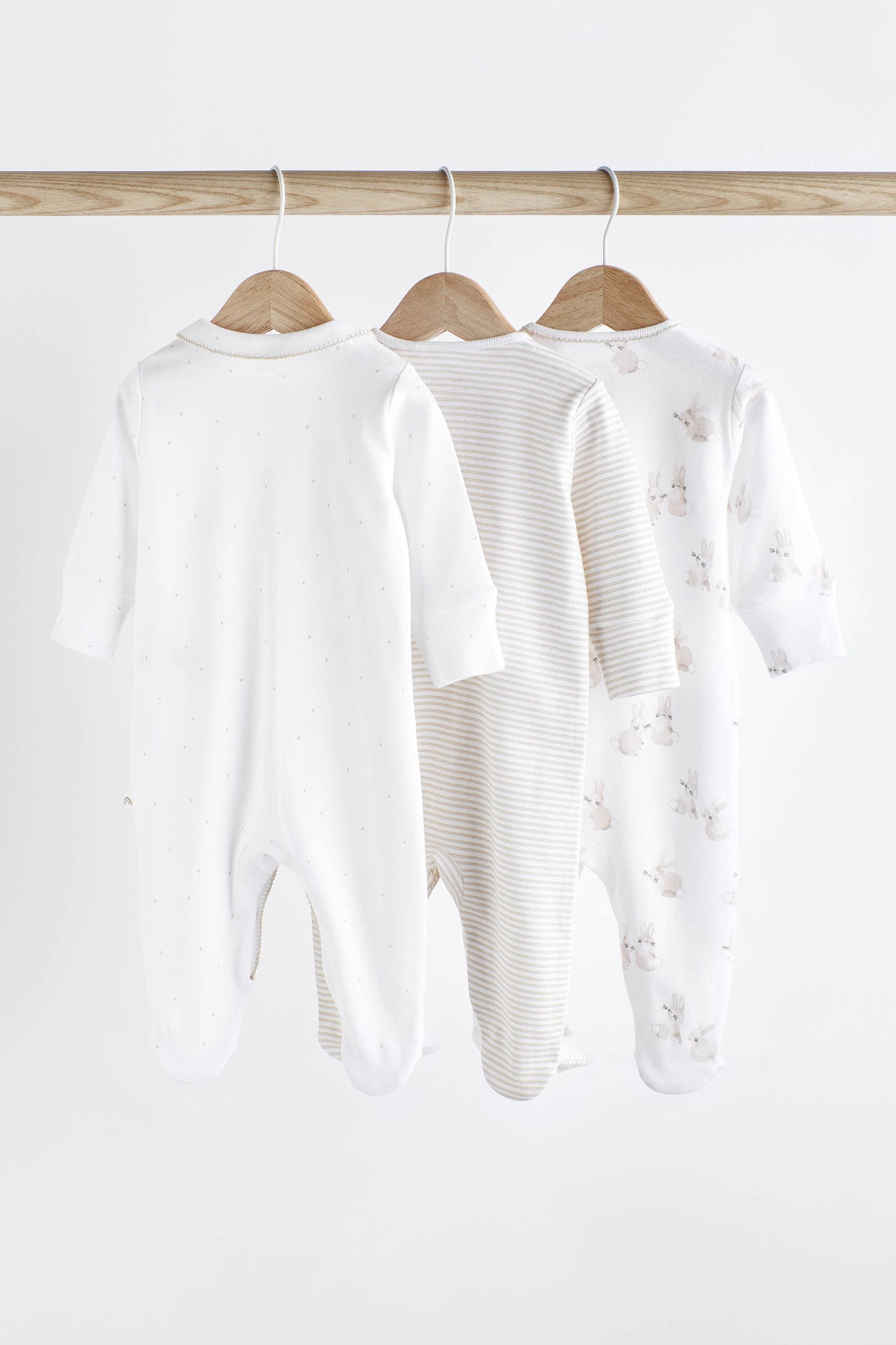 Neutral Bunny Delicate Baby Sleepsuits 3 Pack (0-2yrs)