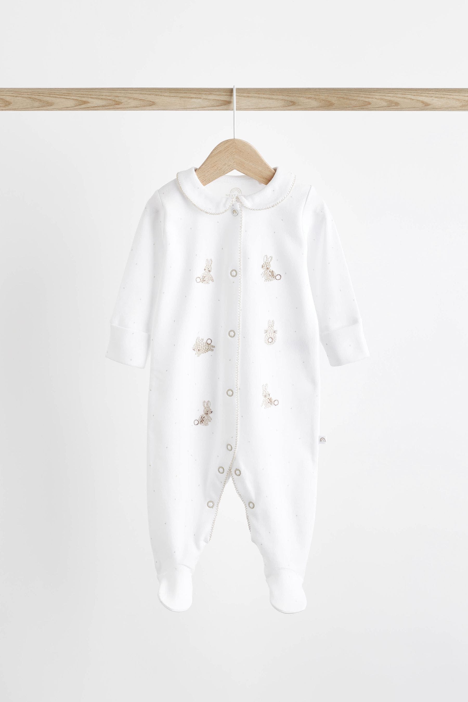 Neutral Bunny Delicate Baby Sleepsuits 3 Pack (0-2yrs)