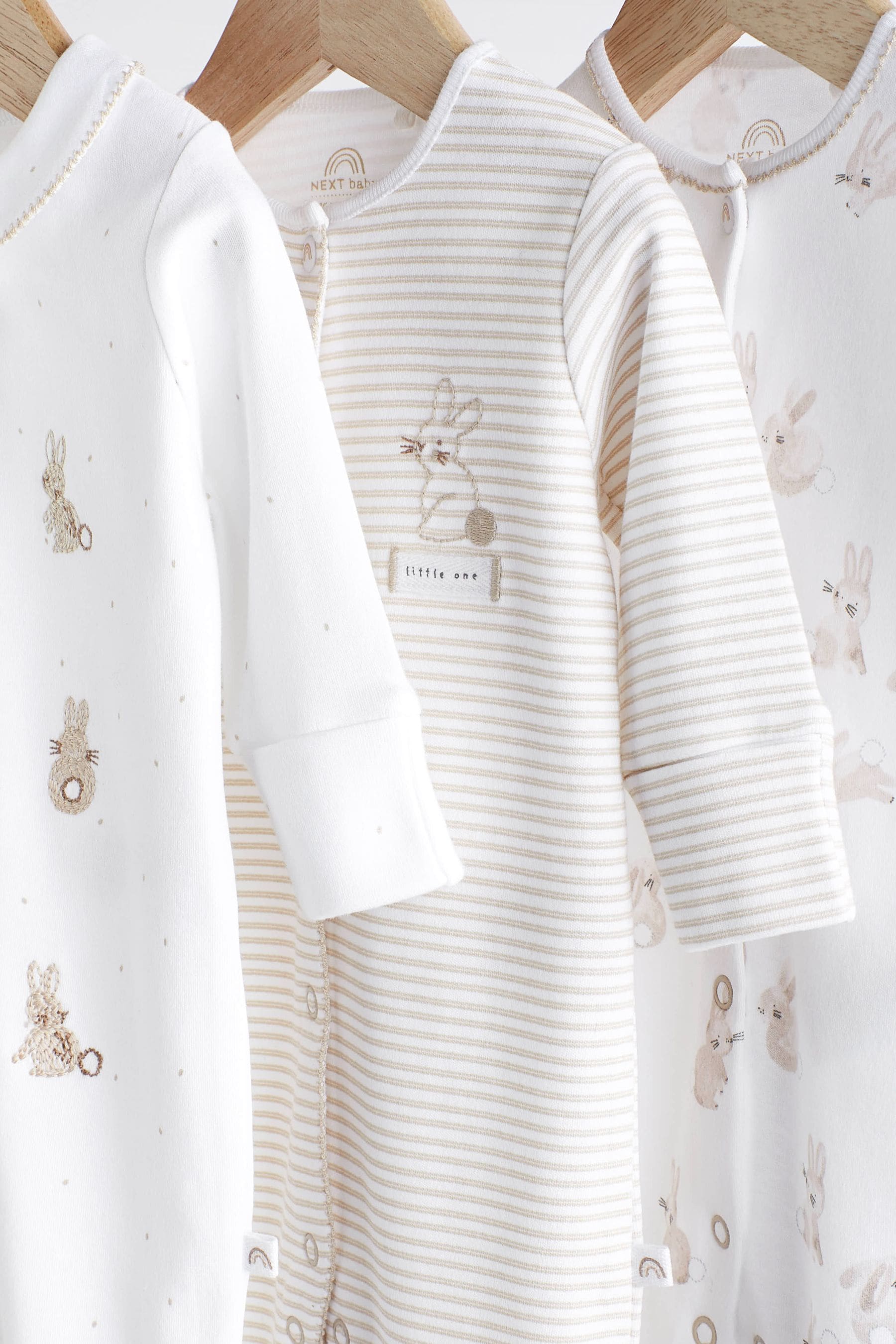 Neutral Bunny Delicate Baby Sleepsuits 3 Pack (0-2yrs)