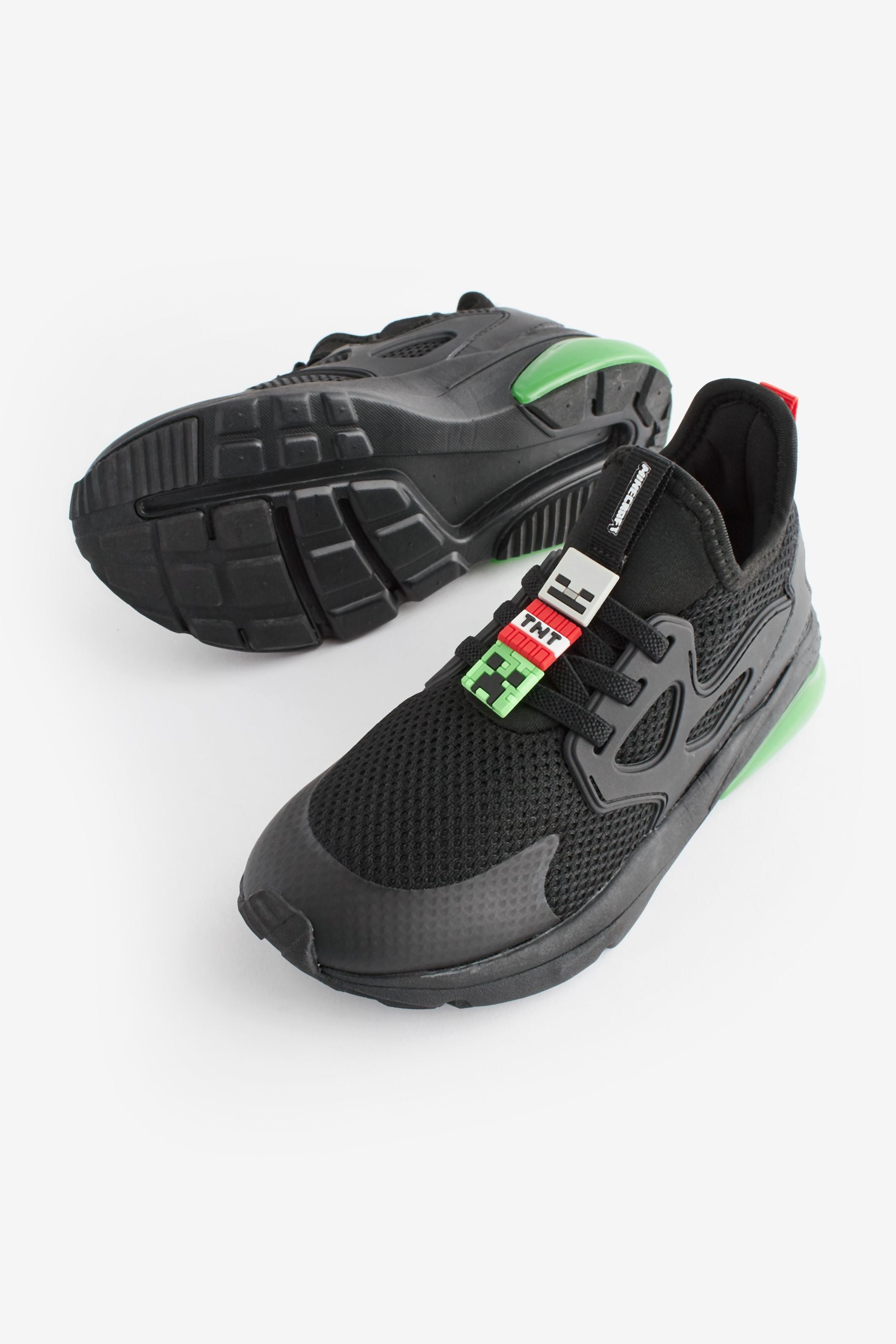 Black/Green Minecraft Elastic Lace Trainers