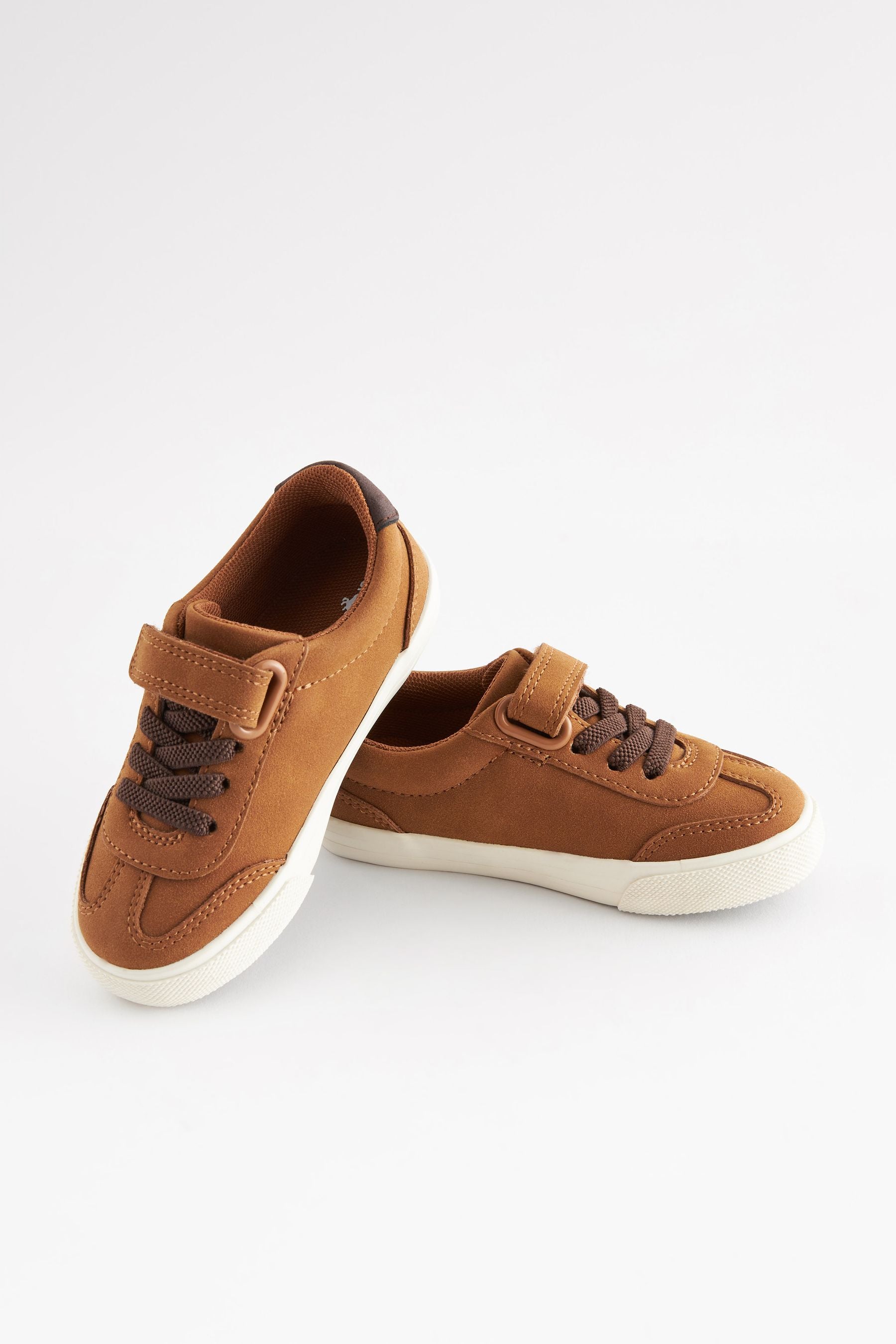 Tan Brown Standard Fit (F) Touch Fastening Chevron Trainers