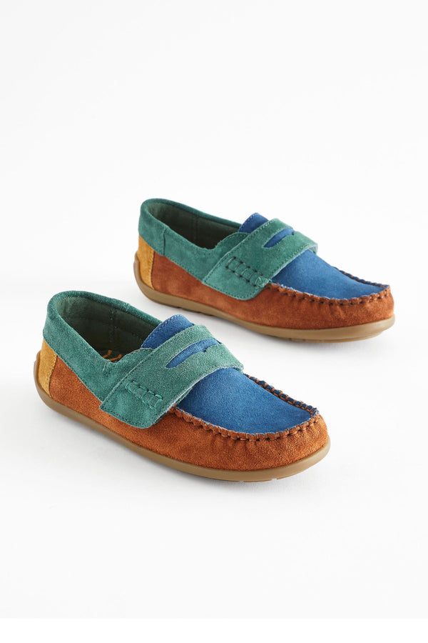 Multi Bright Leather Penny Loafers with Touch and Close Fastening