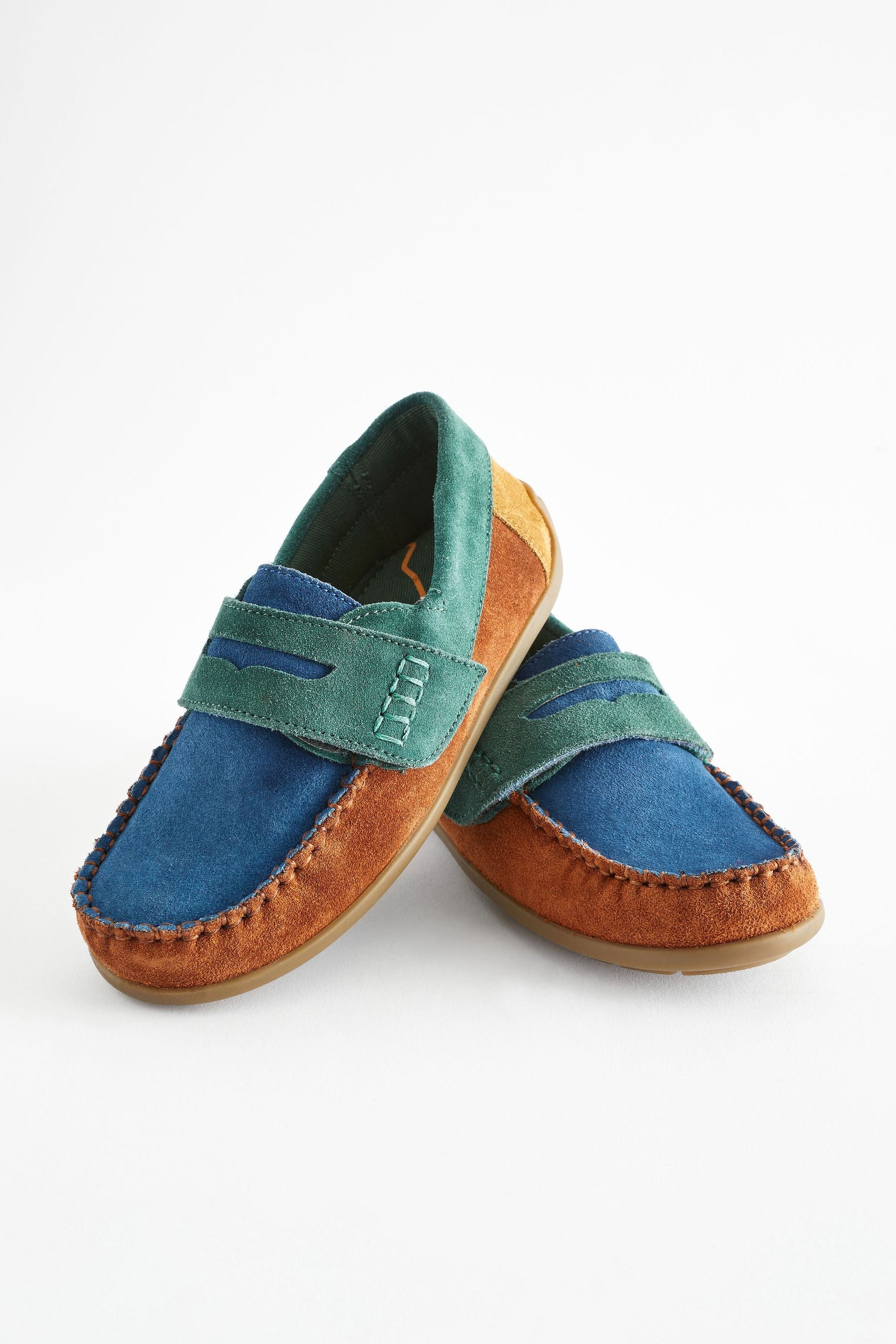 Multi Bright Wide Fit (G) Leather Penny Loafers with Touch and Close Fastening