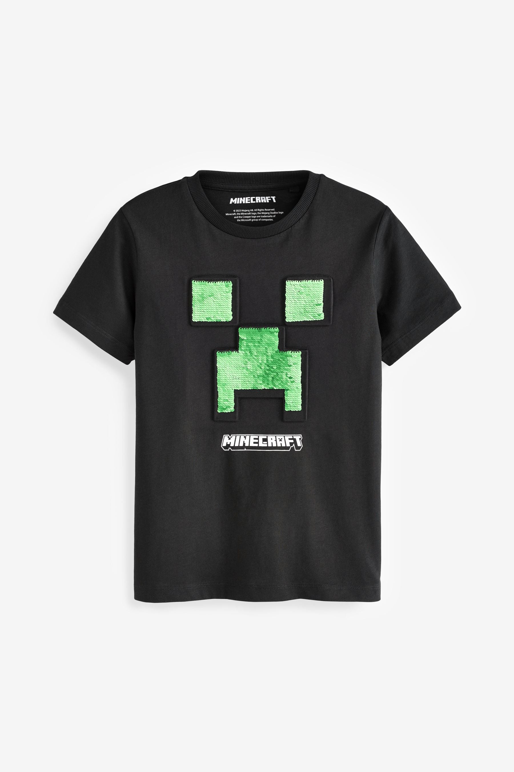 Black/Green 100% Cotton Minecraft Flippy Sequin T-Shirt (3-16yrs)