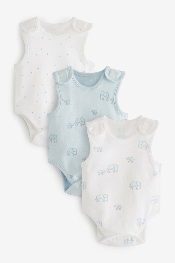 Blue Premature Baby 100% Cotton Vest Bodysuits 3 Pack