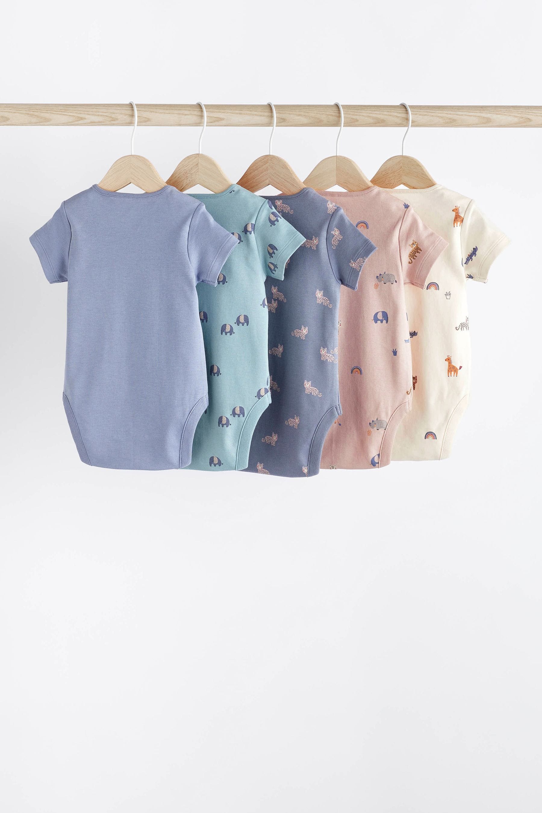 Teal Blue Baby Short Sleeve Bodysuit 5 Pack