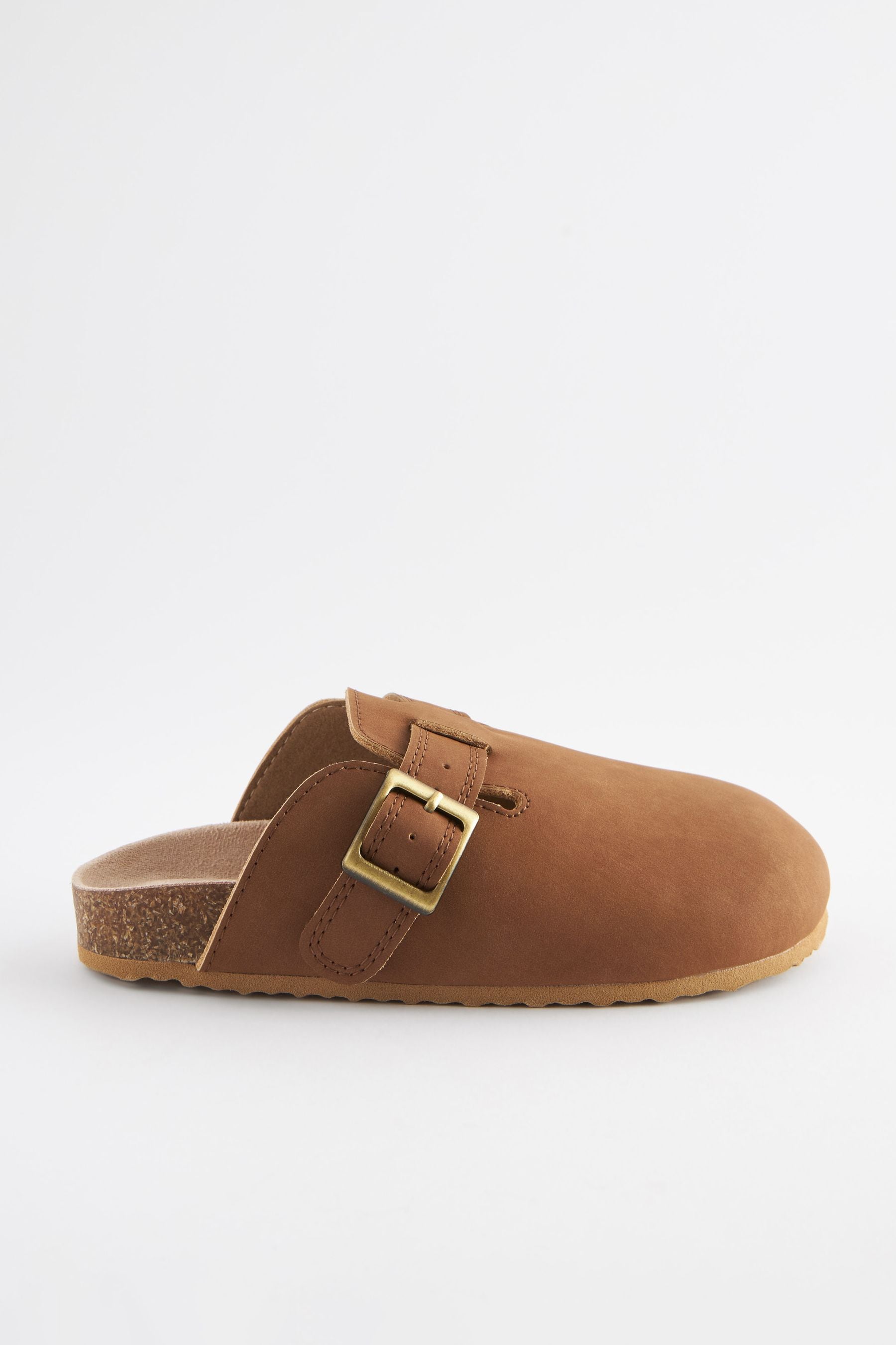 Tan Brown Leather Slip-On Clog Mules