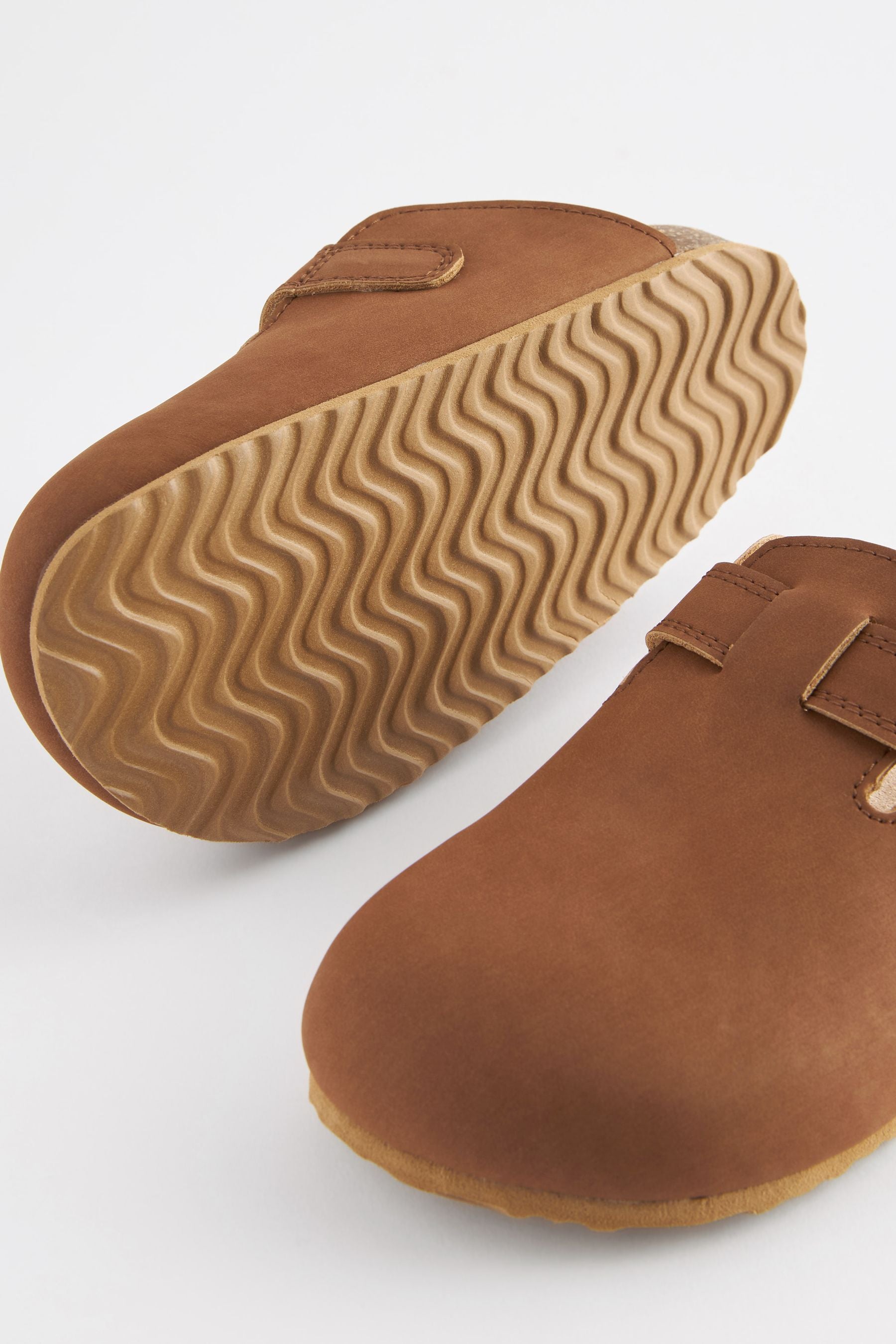 Tan Brown Leather Slip-On Clog Mules