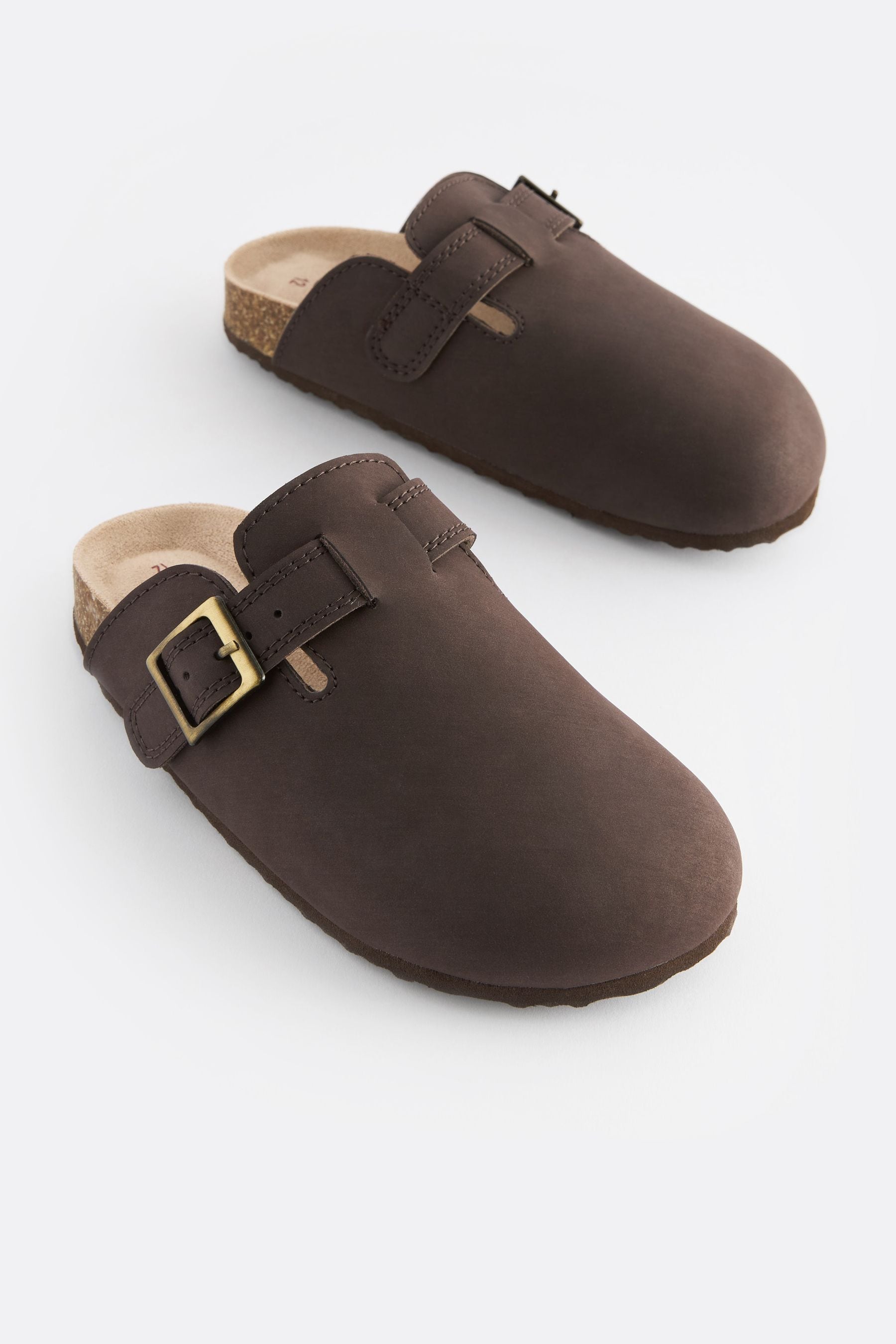 Chocolate Brown Leather Slip-On Clog Mules