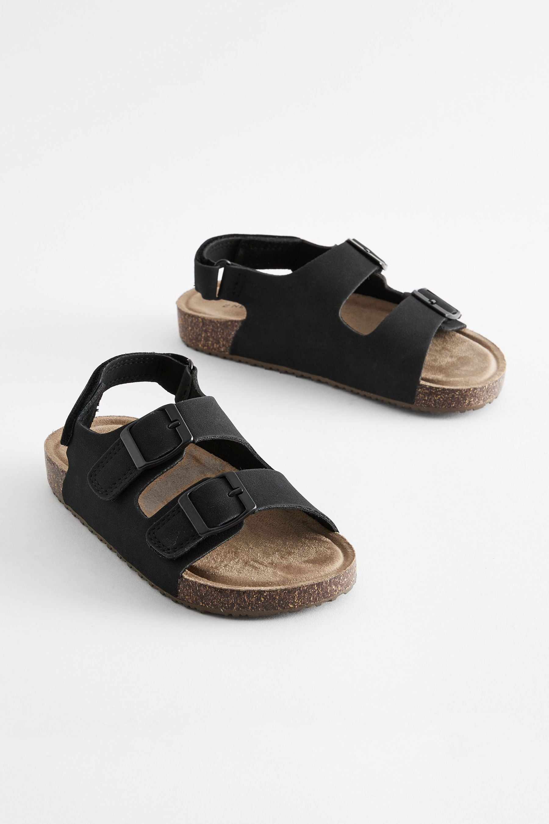 Black Double Touch Fastening Strap Corkbed Sandals