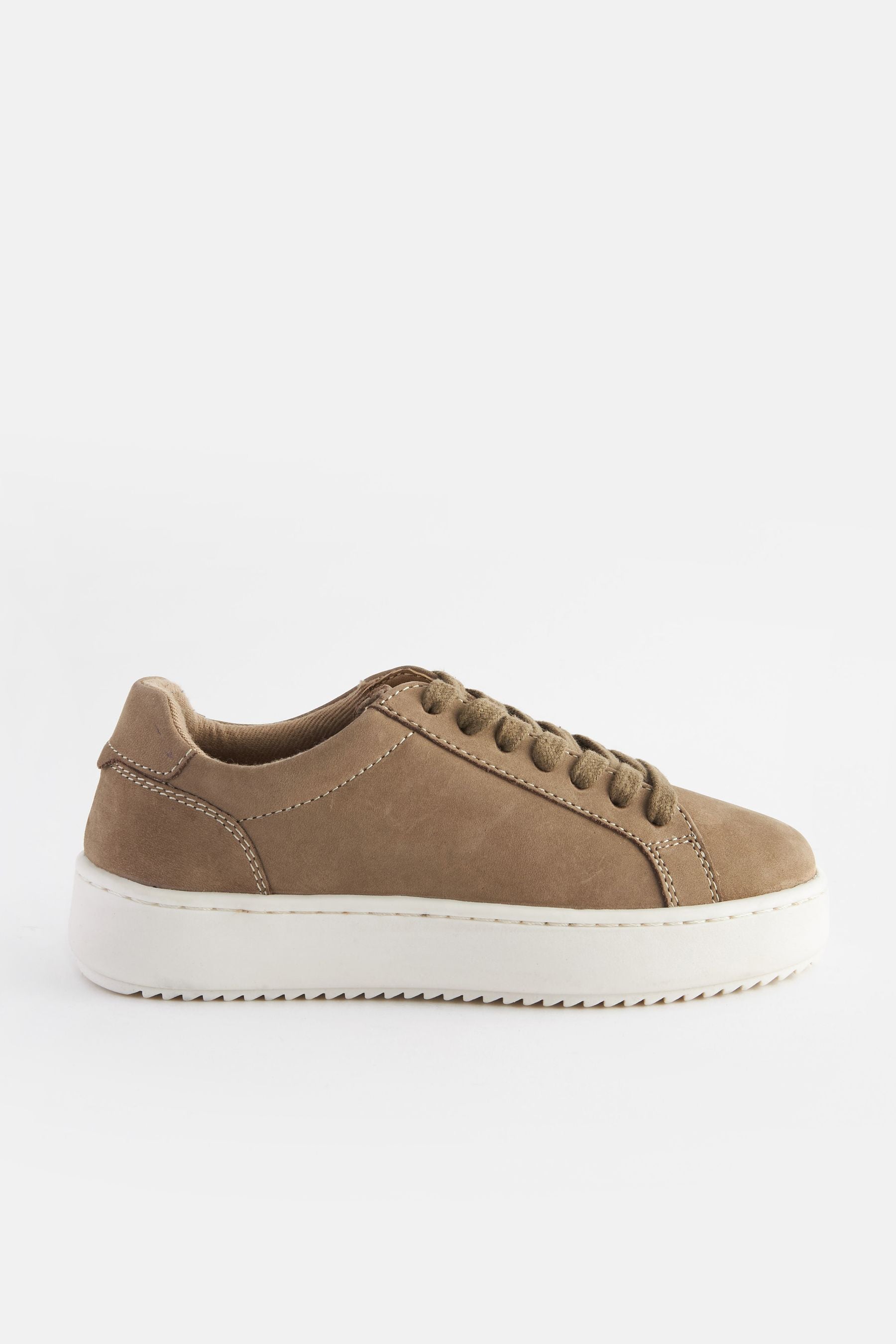 Neutral Stone Lace Up Leather Smart Trainers