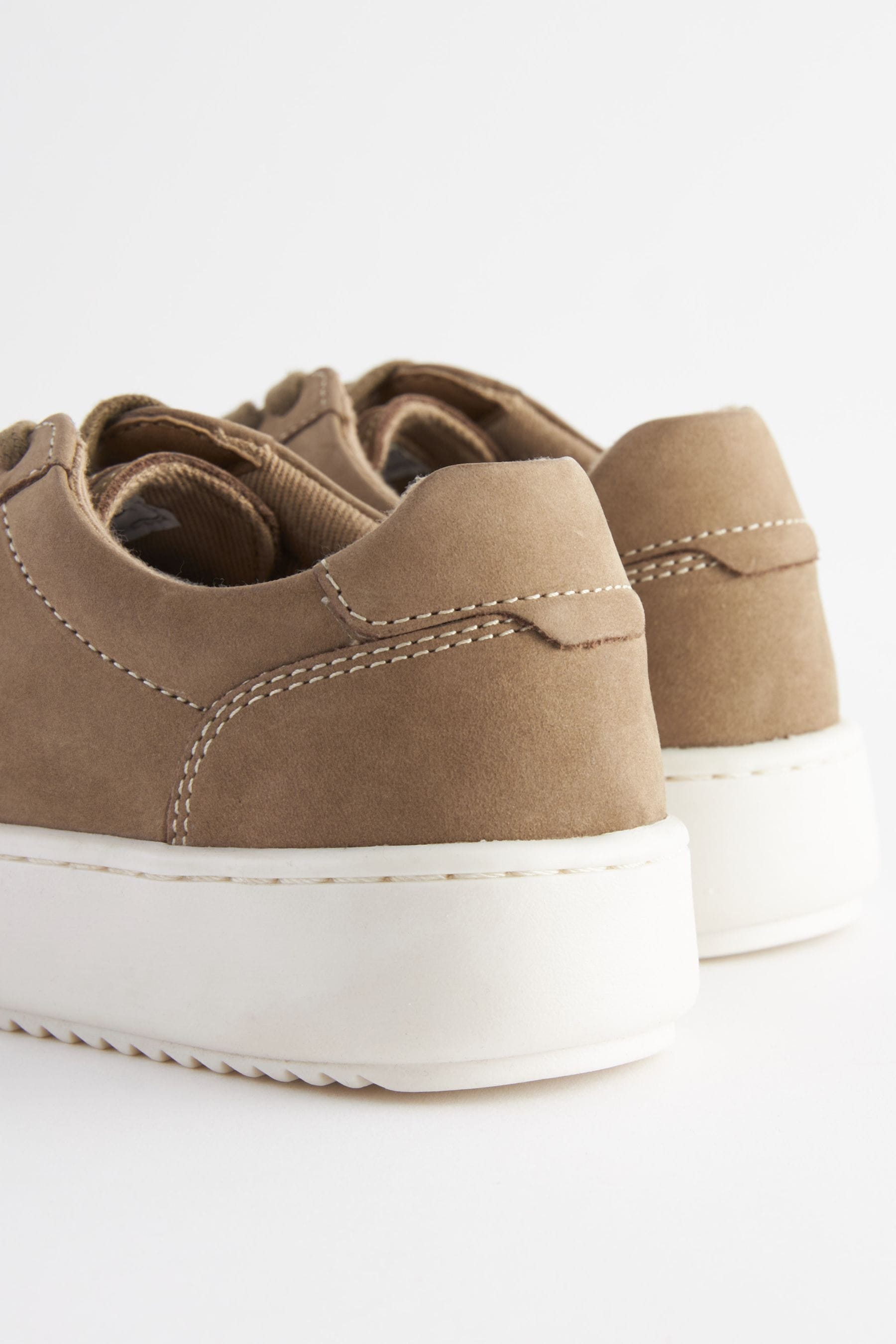 Neutral Stone Lace Up Leather Smart Trainers