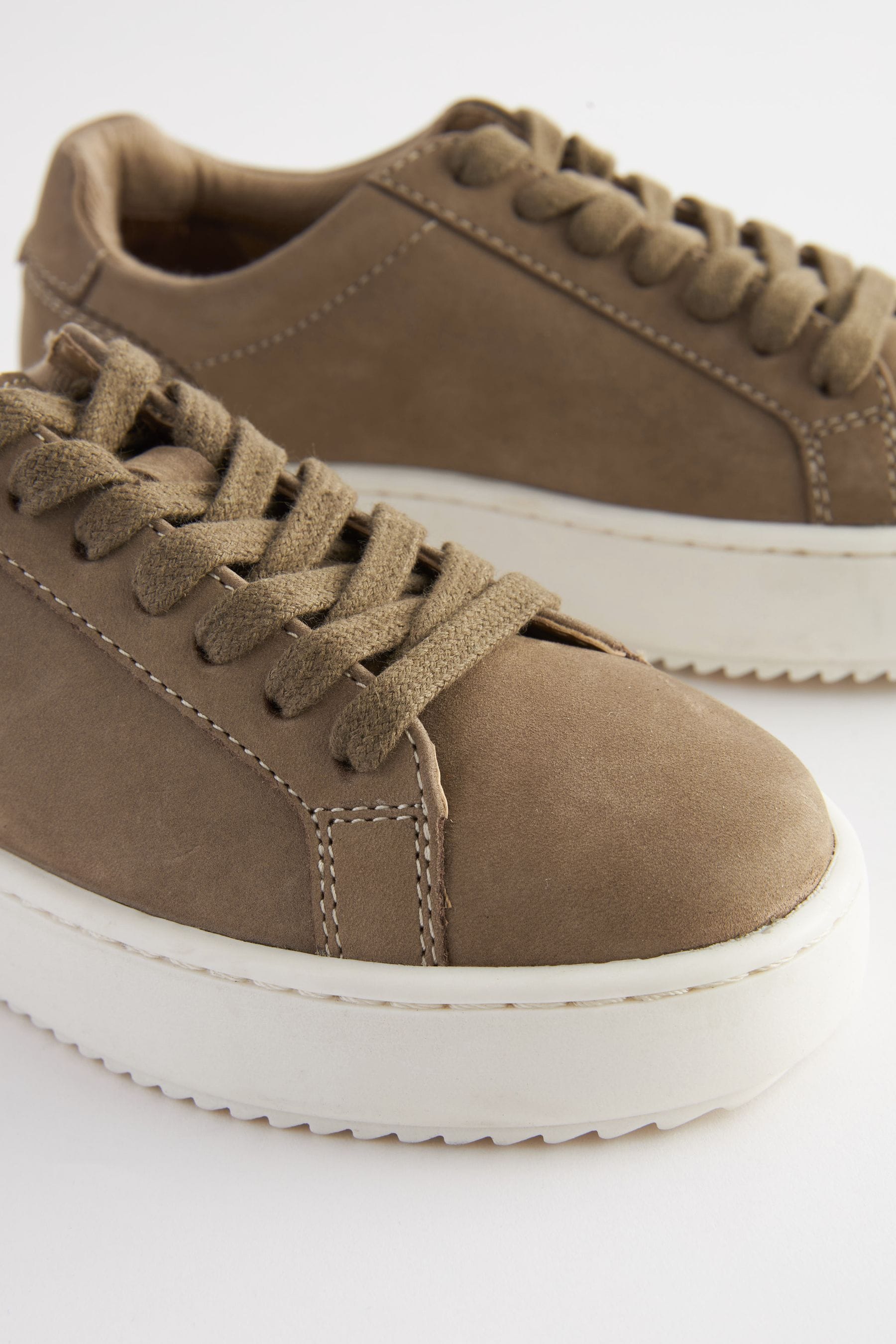 Neutral Stone Lace Up Leather Smart Trainers