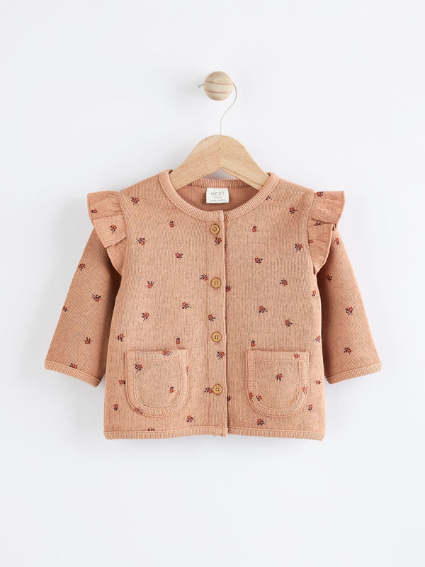 Rust Brown Floral Ditsy Baby Knitted Cardigan (0-18mths)