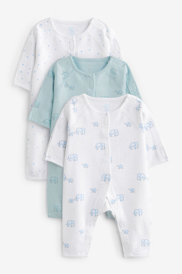 Blue Premature Baby 100% Cotton Sleepsuits 3 Pack (0-0mths)