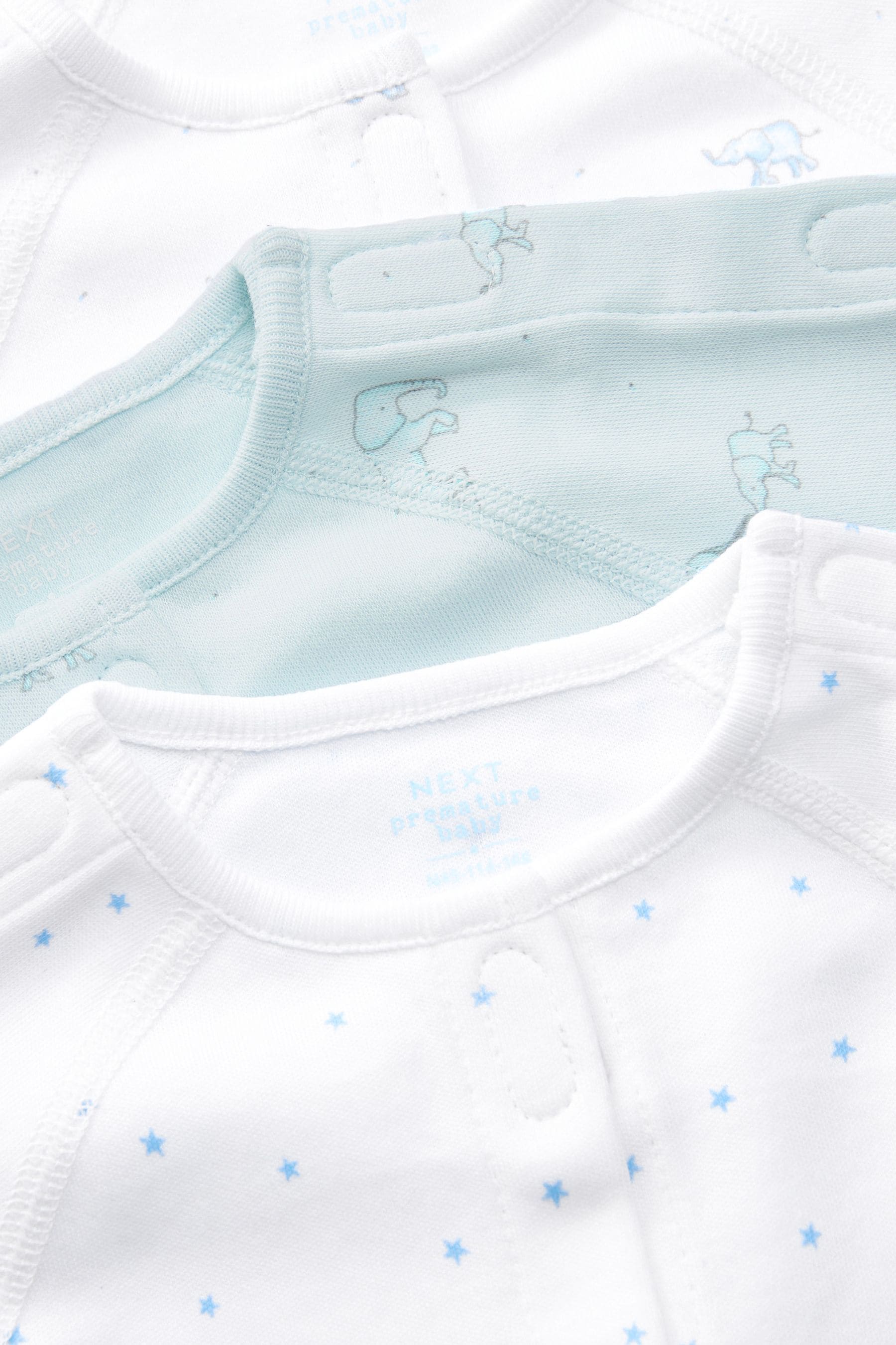 Blue Premature Baby 100% Cotton Sleepsuits 3 Pack (0-0mths)