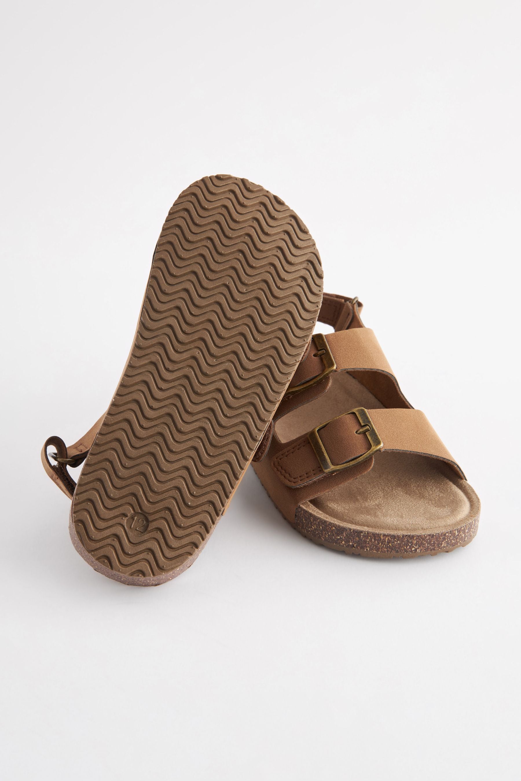 Tan Brown Double Touch Fastening Strap Corkbed Sandals