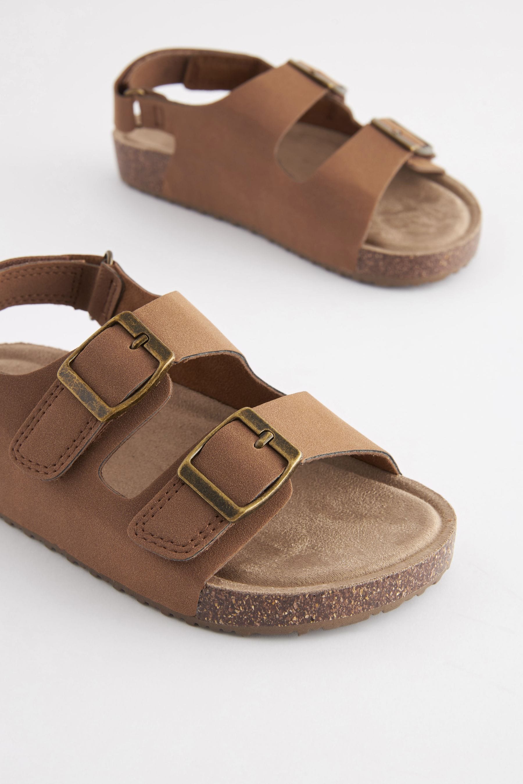 Tan Brown Double Touch Fastening Strap Corkbed Sandals