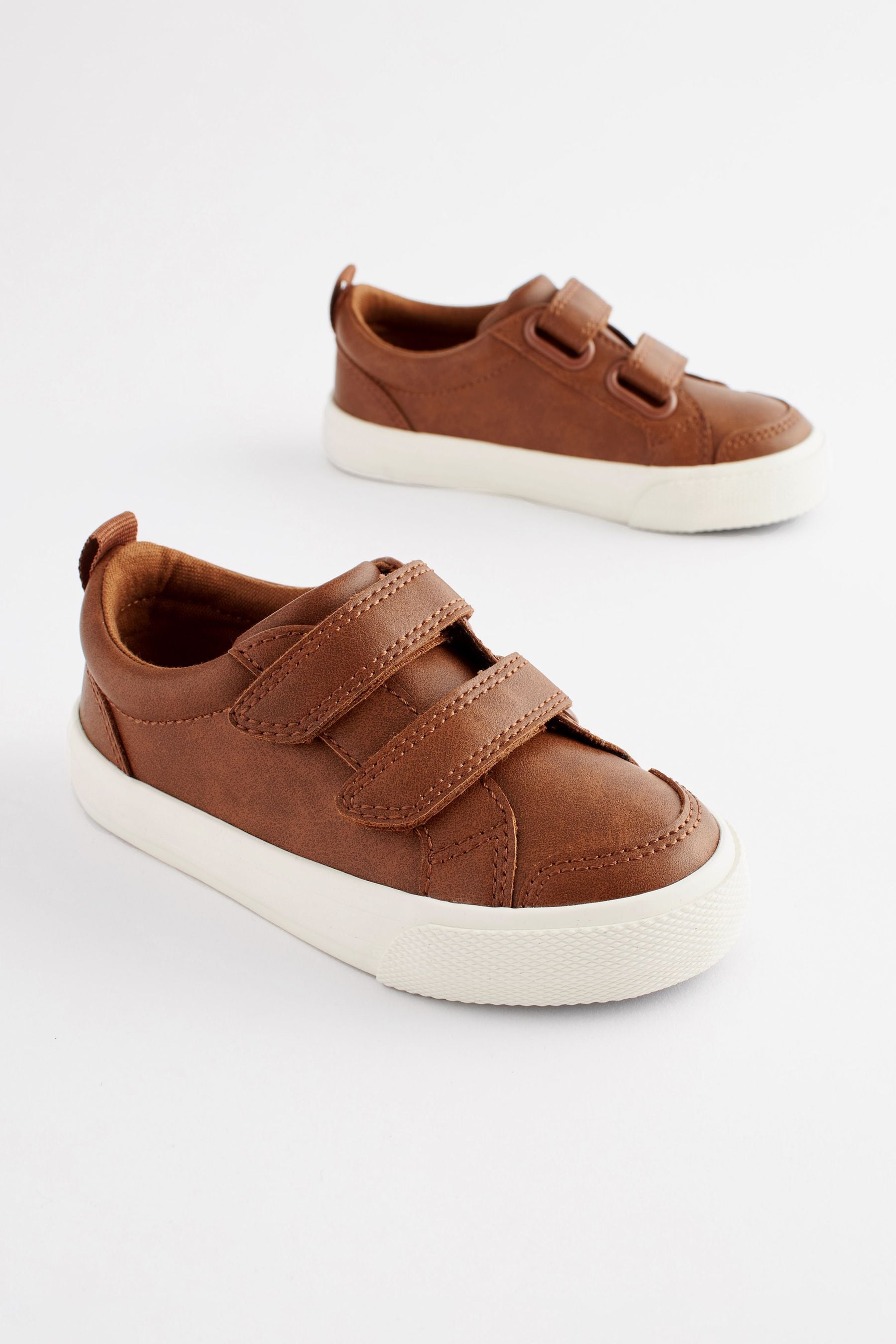 Tan Brown Two Strap Touch Fastening Trainers