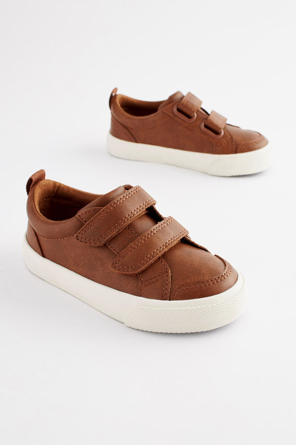 Tan Brown Standard Fit (F) Two Strap Touch Fastening Trainers