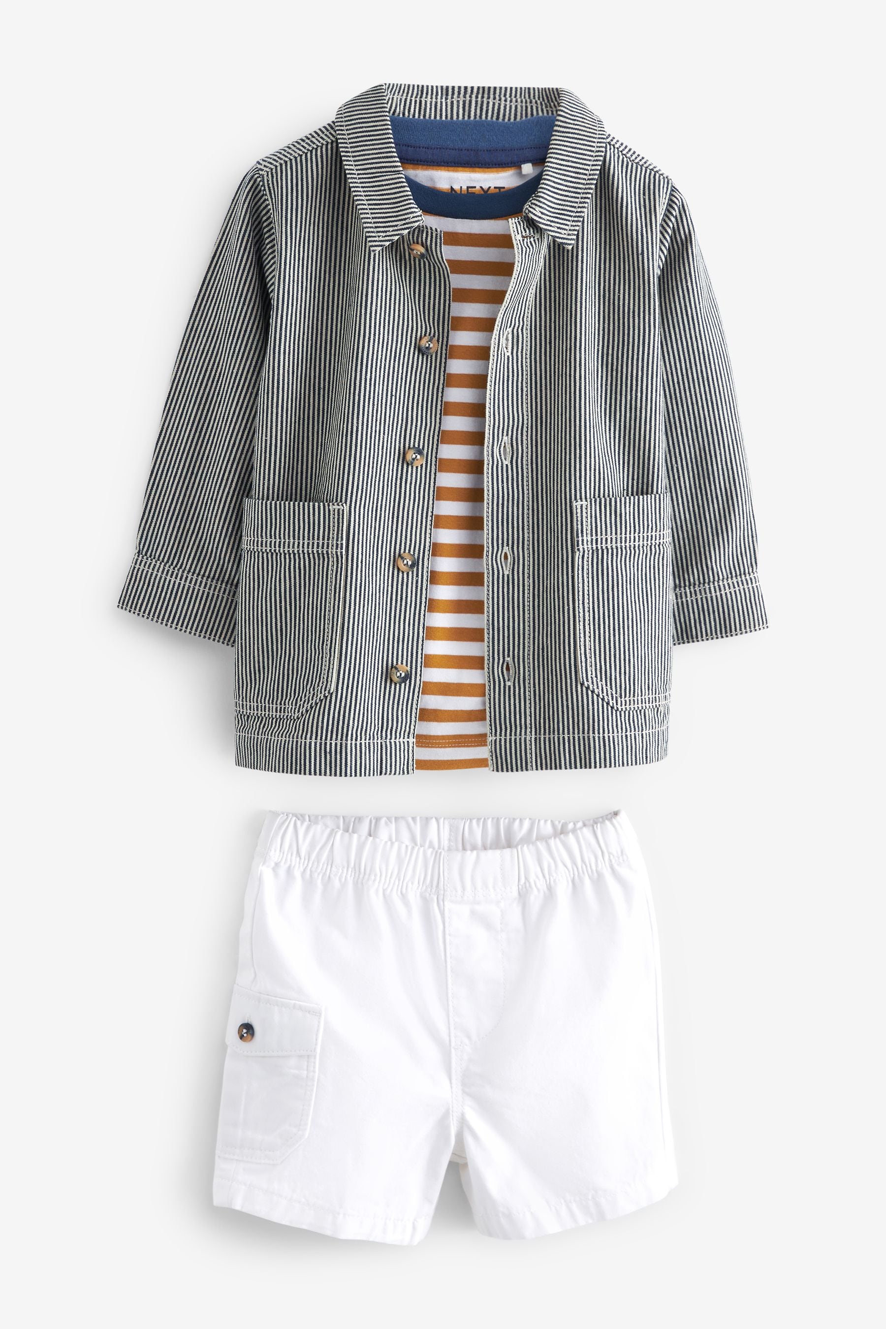 Stripe 100% Cotton Denim Shacket T-Shirt and Shorts Set (3mths-7yrs)