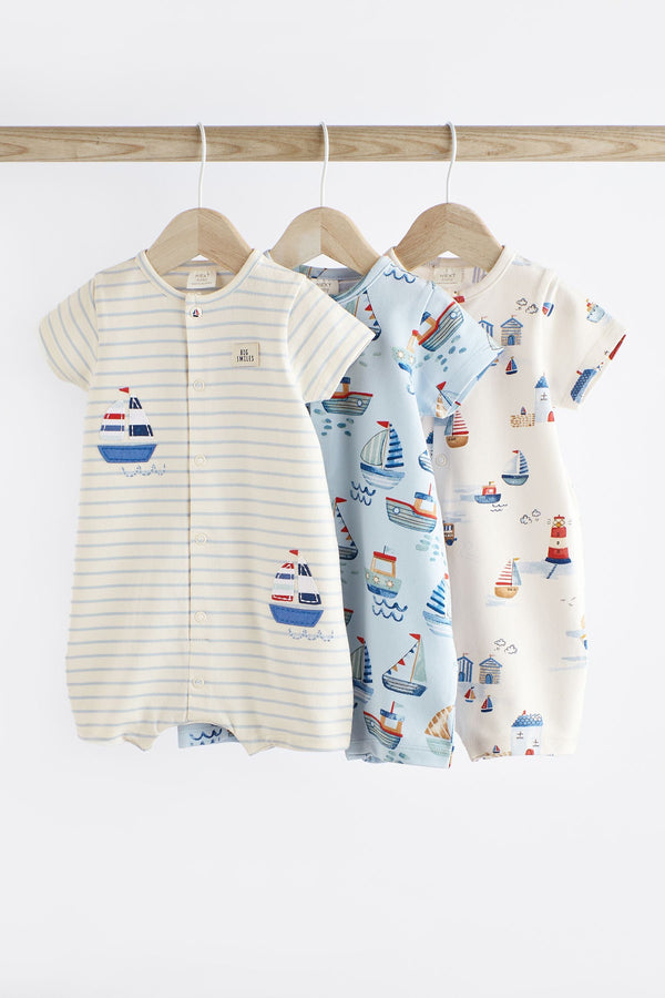 Blue Boat Baby Jersey 100% Cotton Rompers 3 Pack