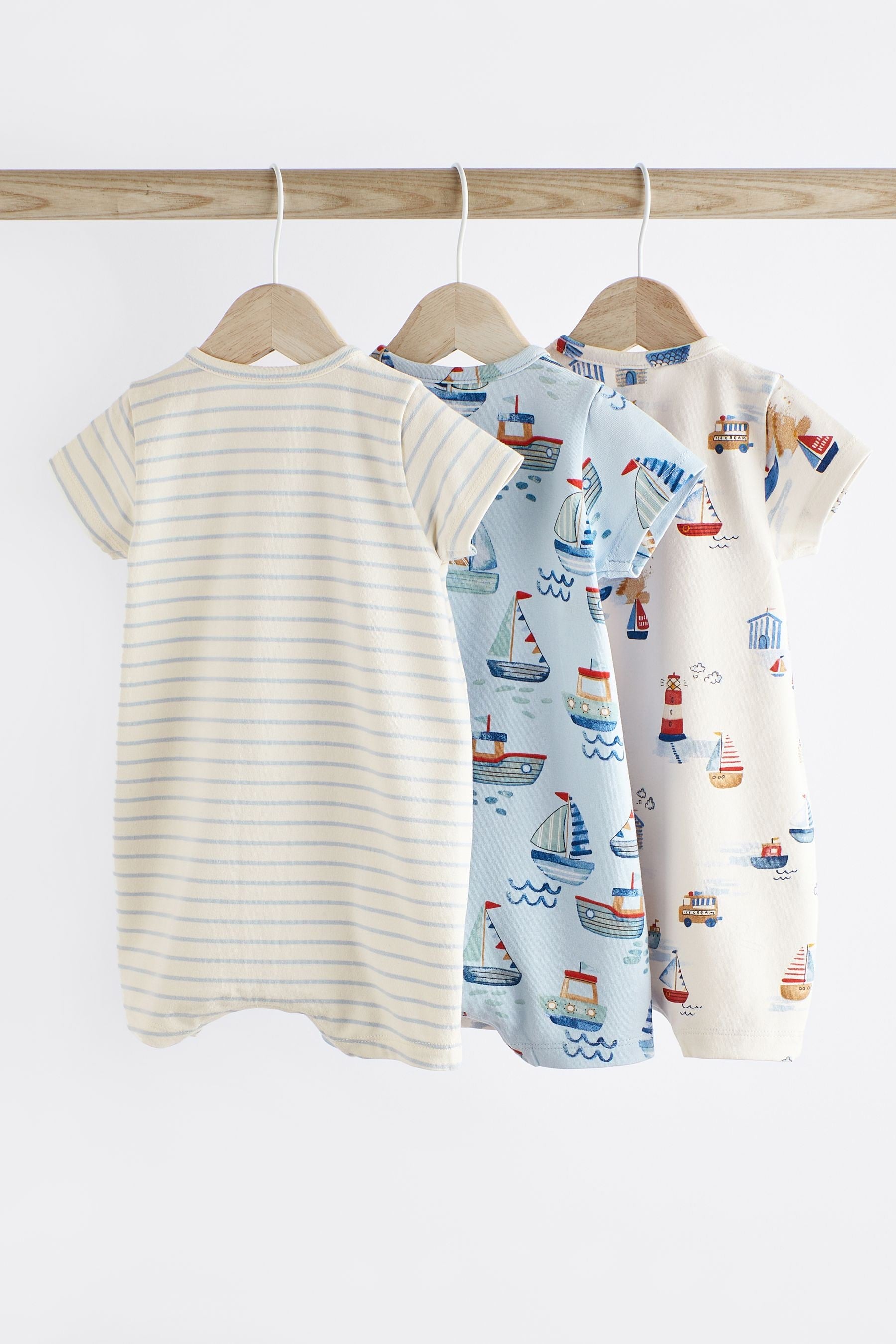 Blue Boat Baby Jersey 100% Cotton Rompers 3 Pack