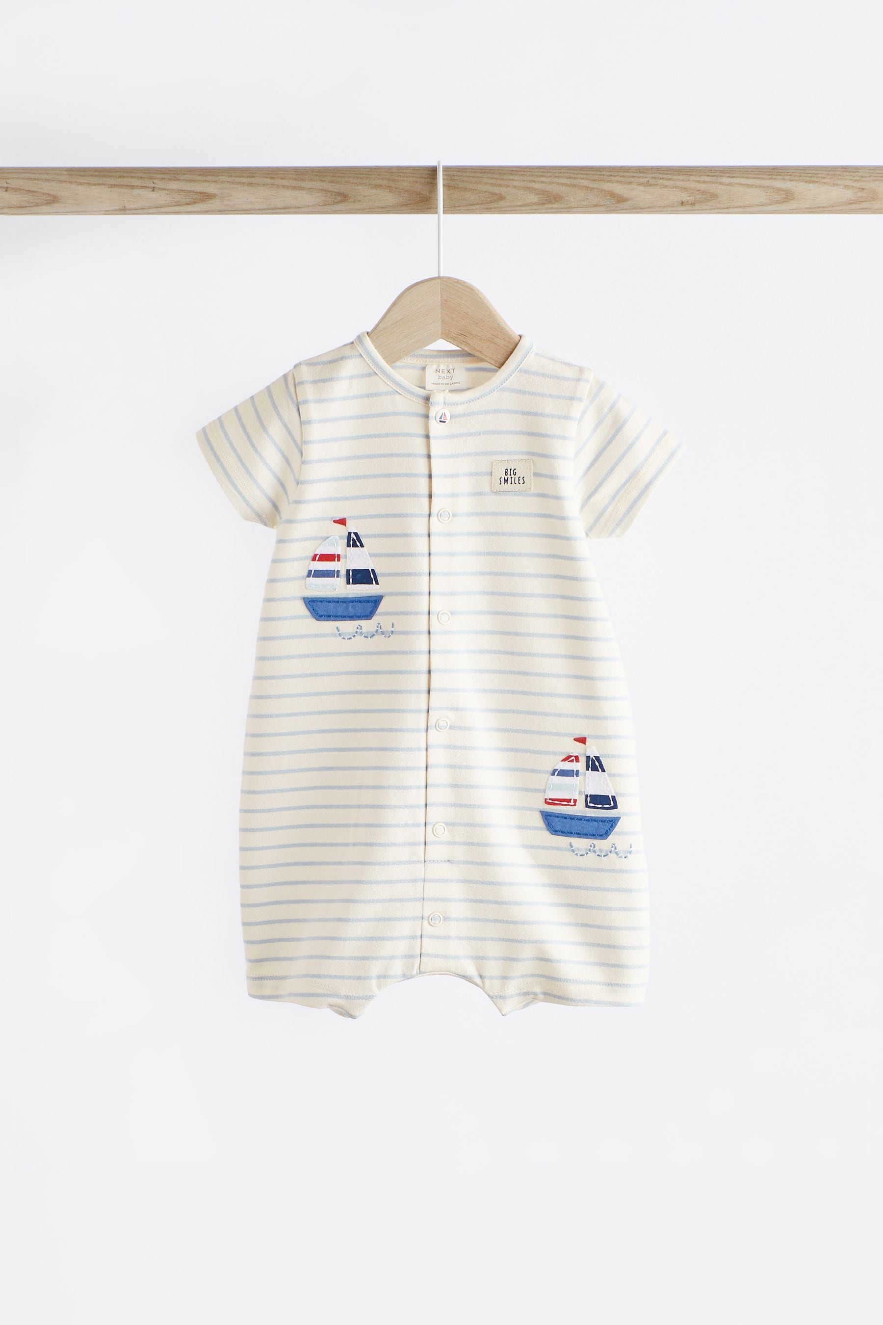 Blue Boat Baby Jersey 100% Cotton Rompers 3 Pack