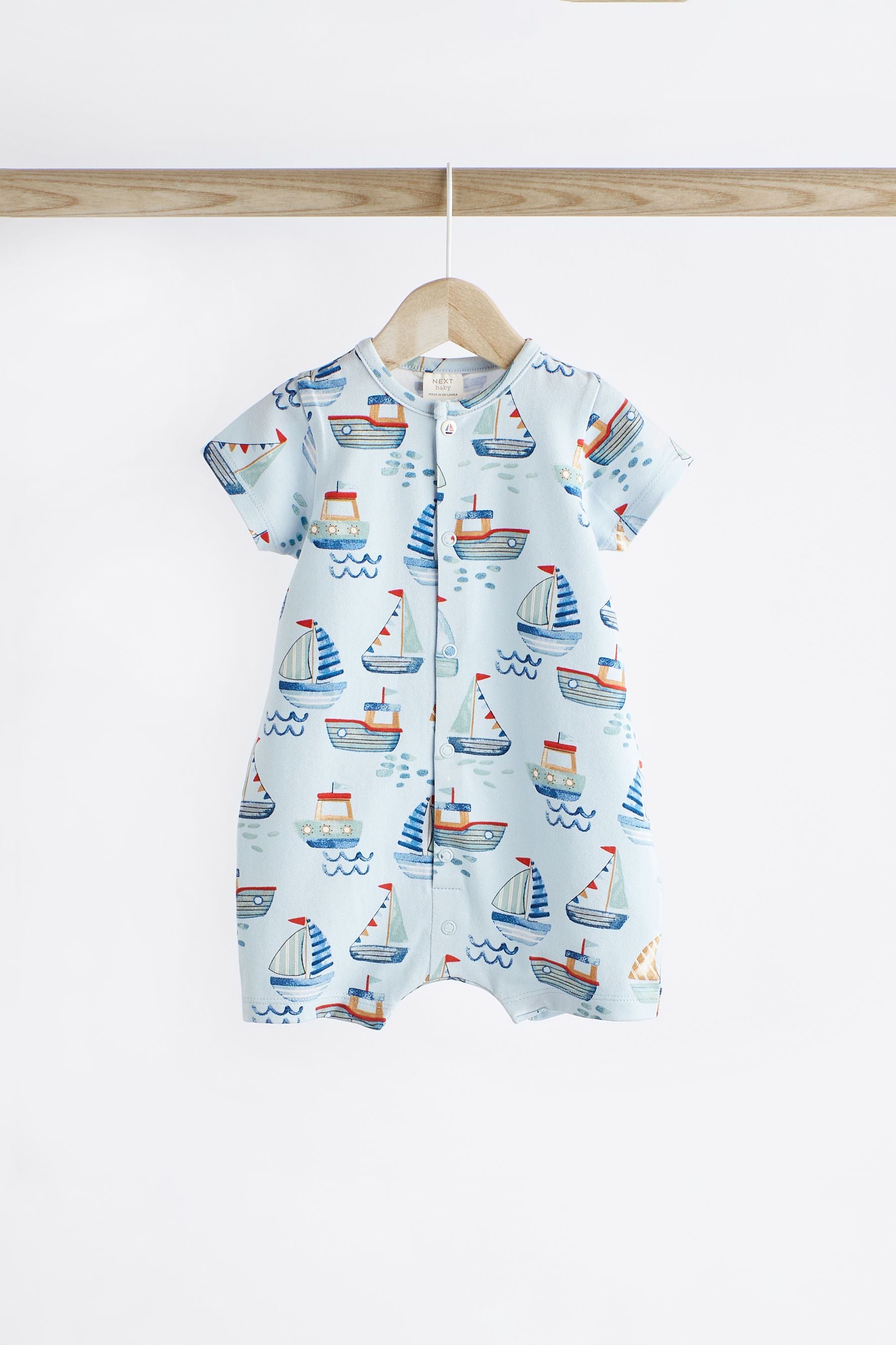 Blue Boat Baby Jersey 100% Cotton Rompers 3 Pack