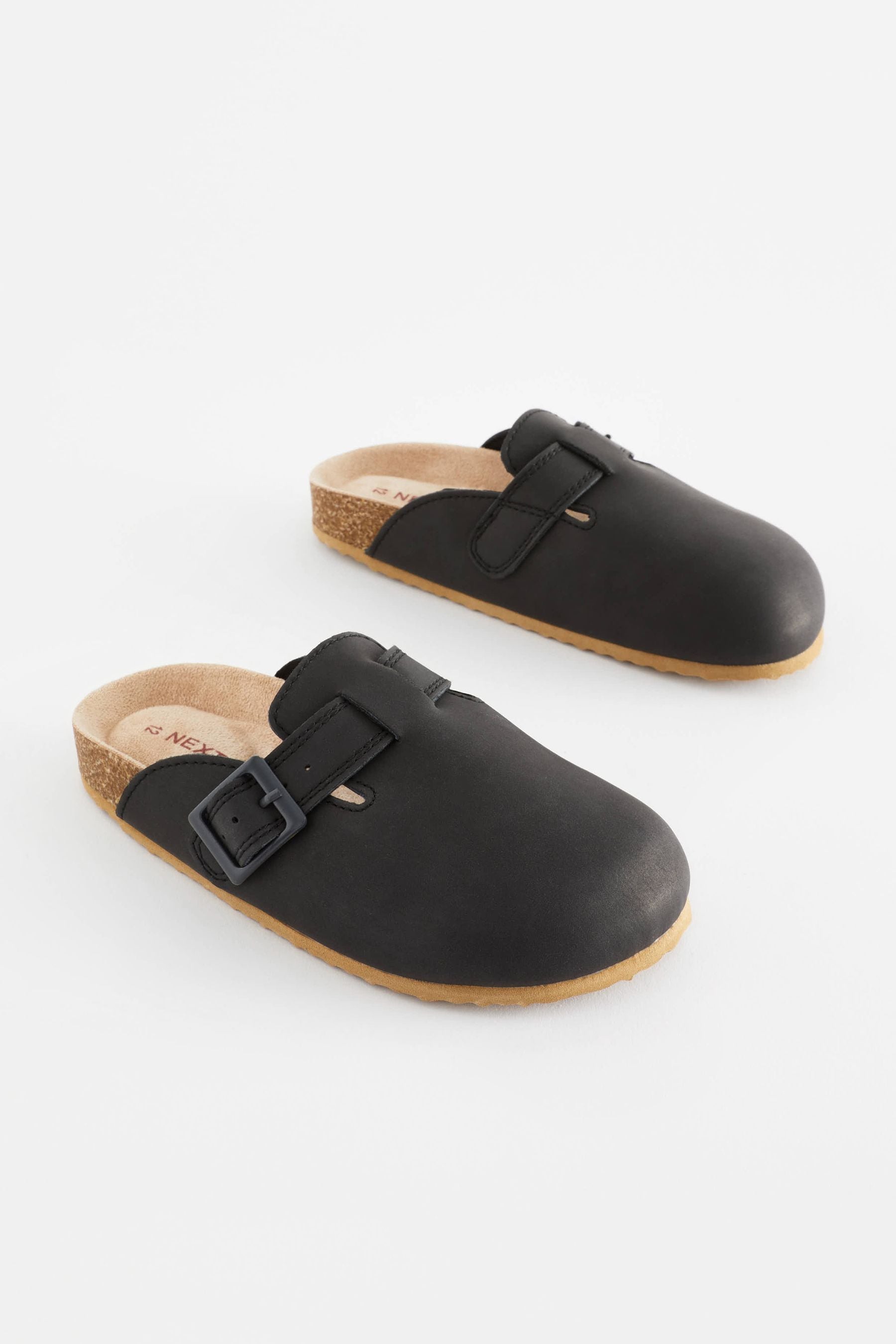 Black Leather Slip-On Clog Mules