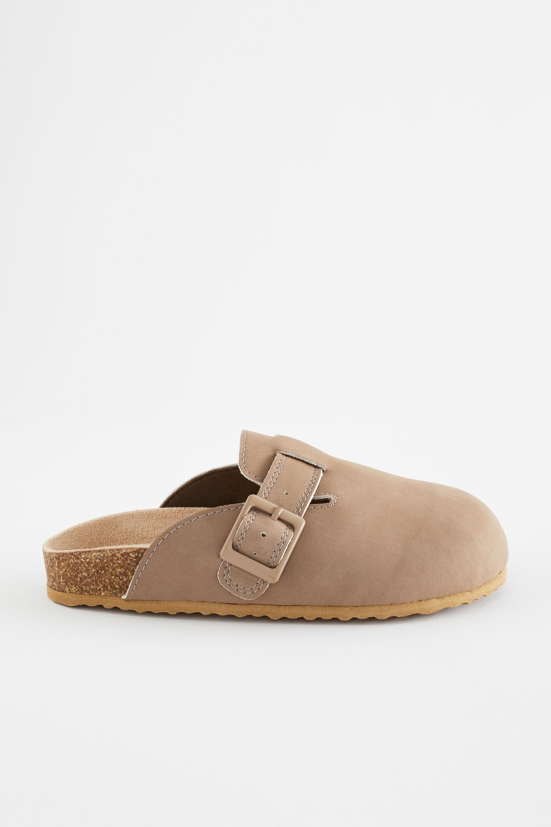 Taupe Brown Leather Slip-On Clog Mules