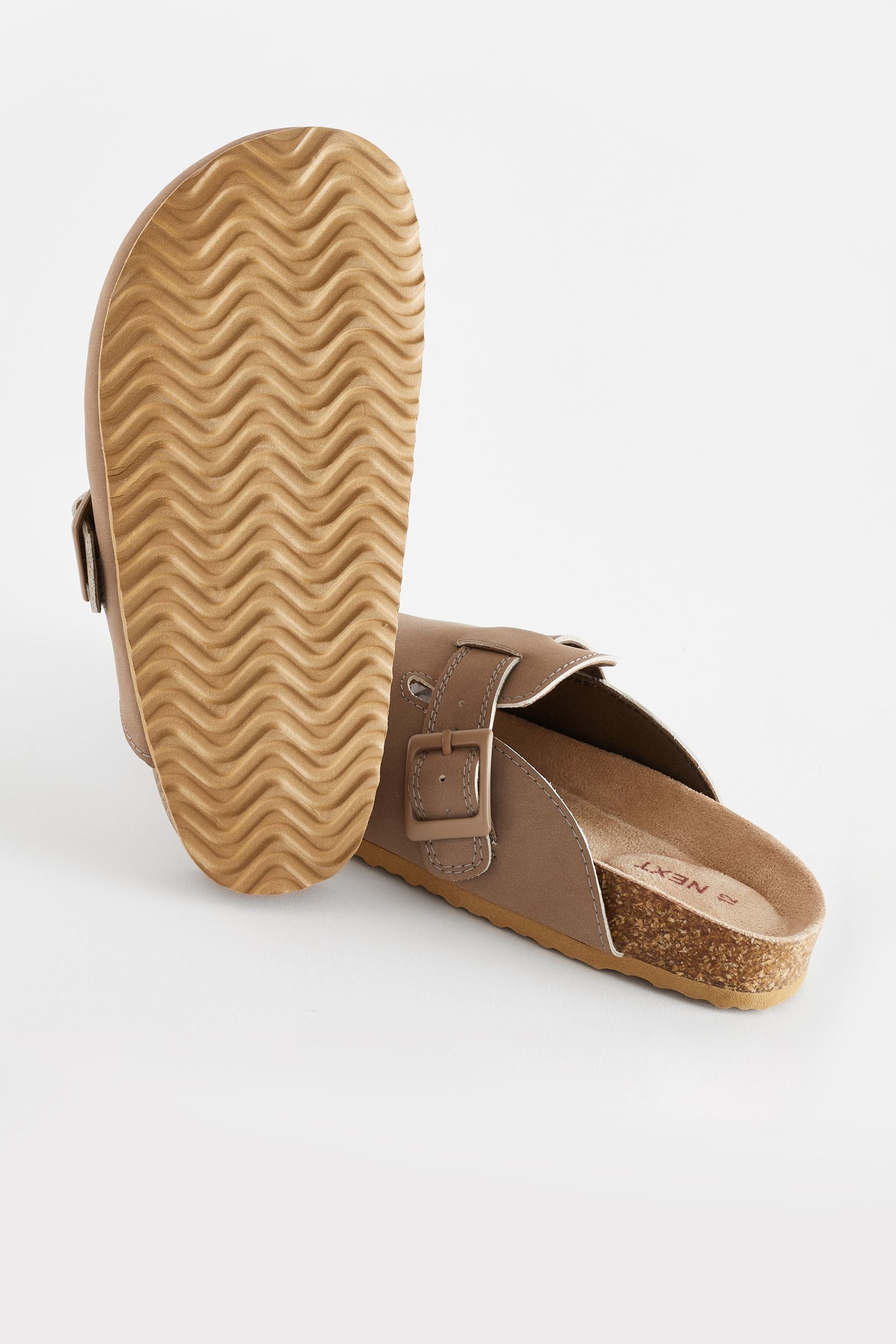 Taupe Brown Leather Slip-On Clog Mules