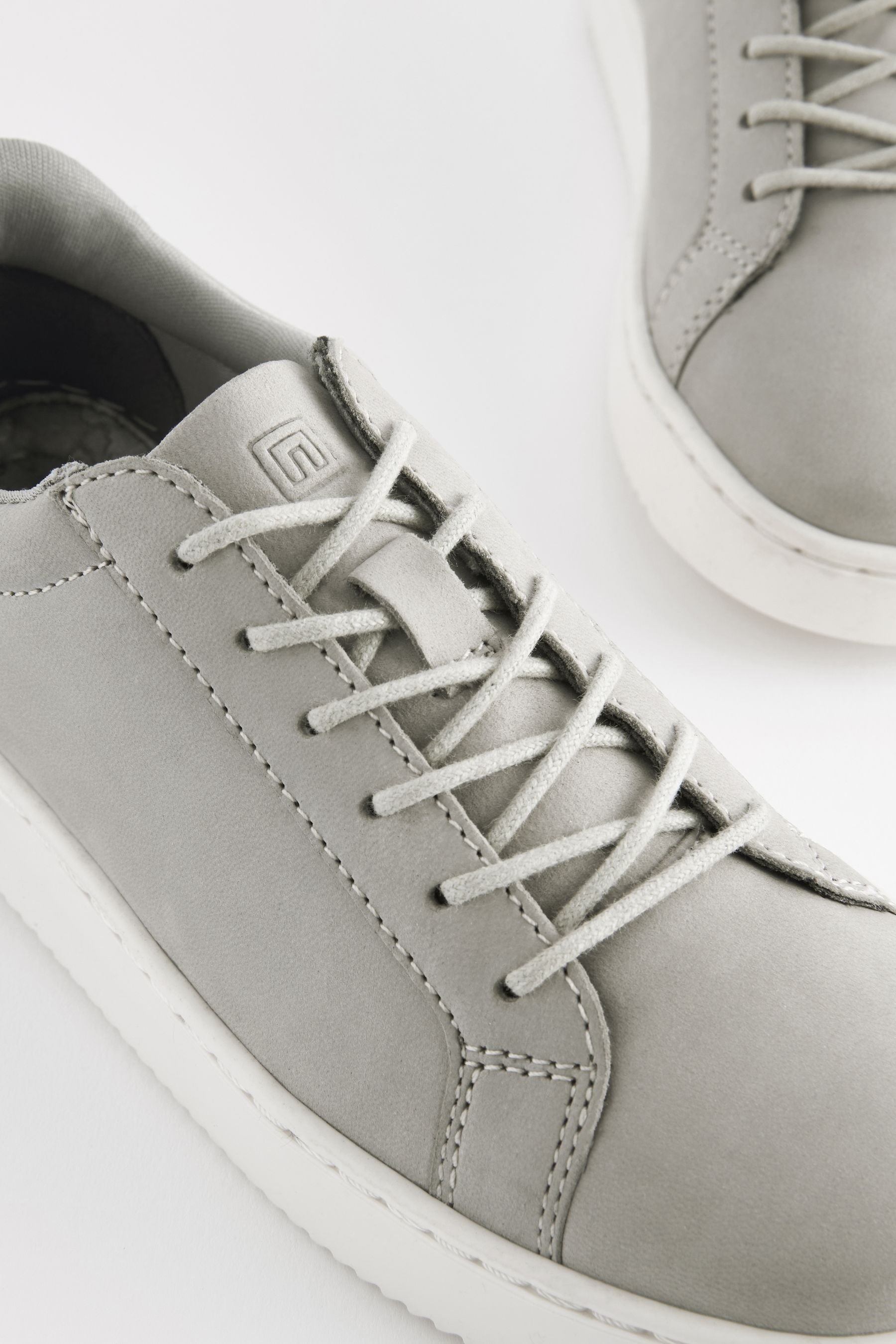 Grey Leather Smart Lace-Up Trainers