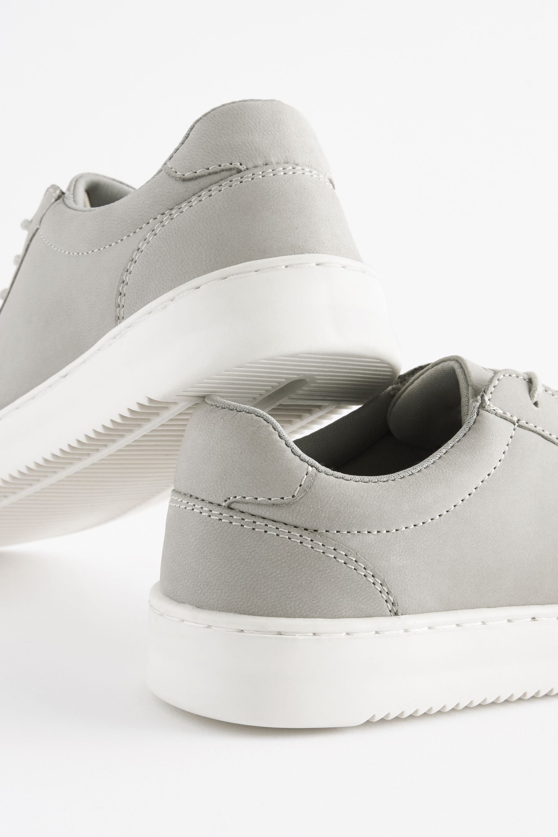 Grey Leather Smart Lace-Up Trainers