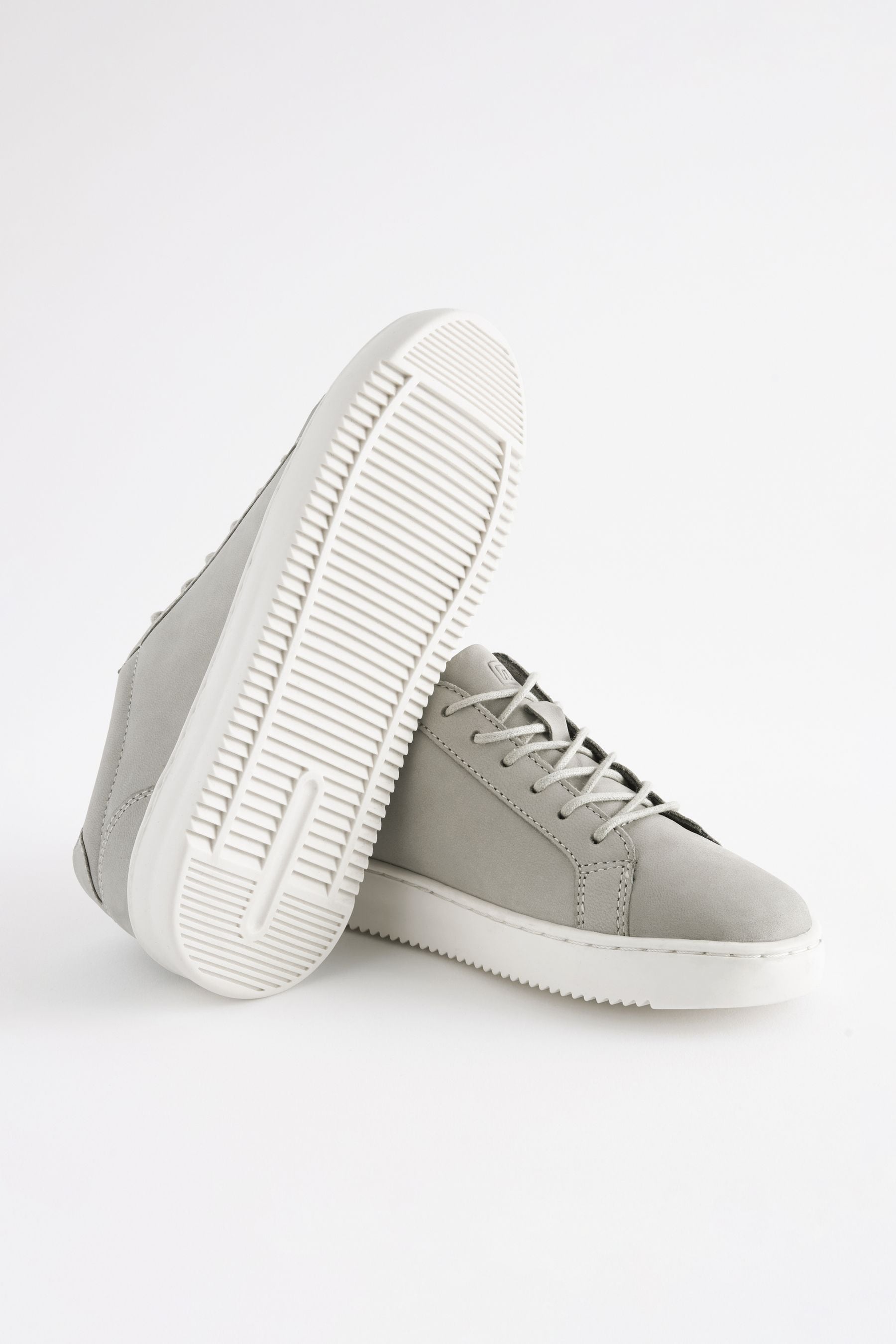 Grey Leather Smart Lace-Up Trainers