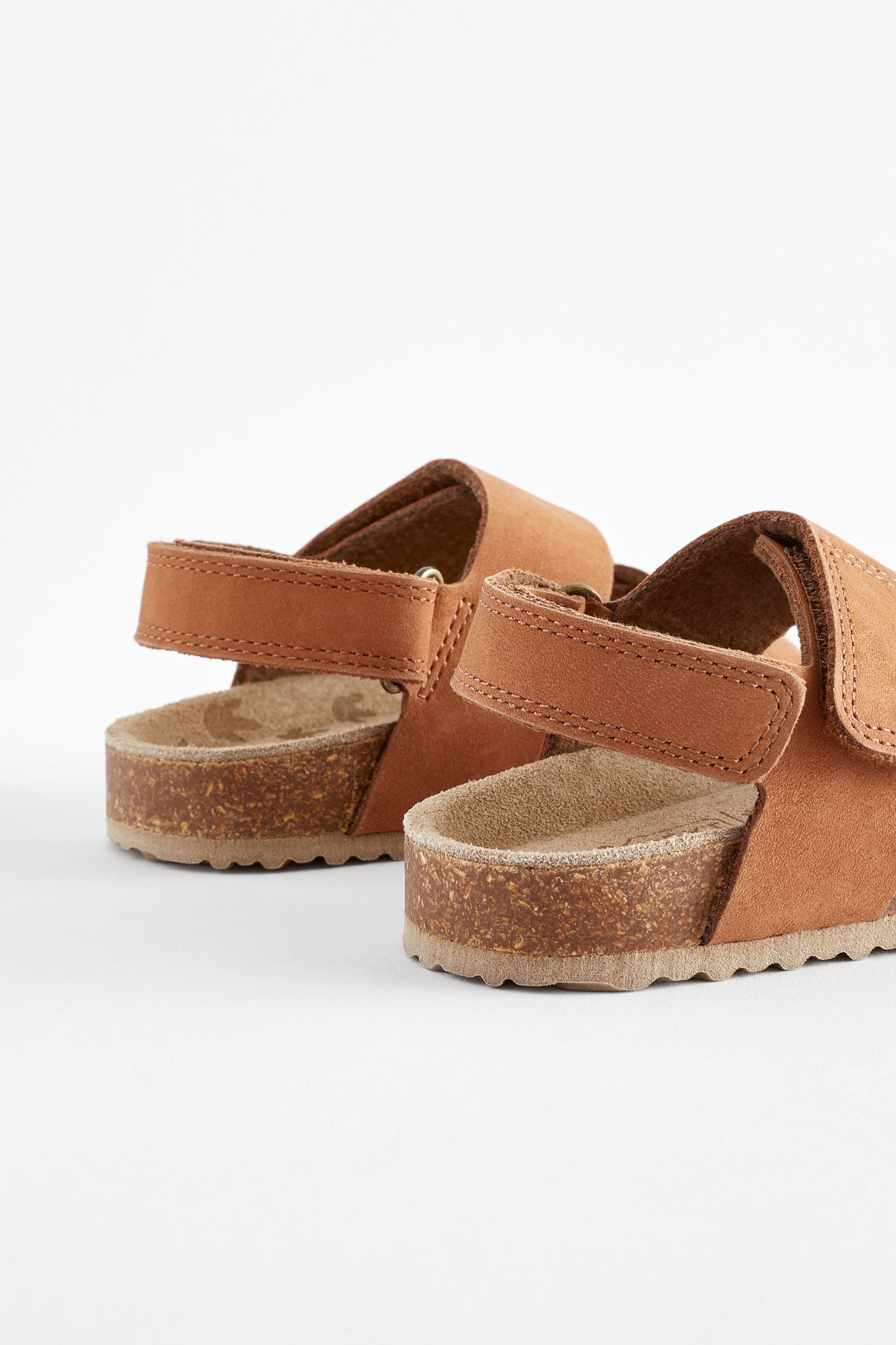 Tan Brown Leather Touch Fastening Corkbed Sandals