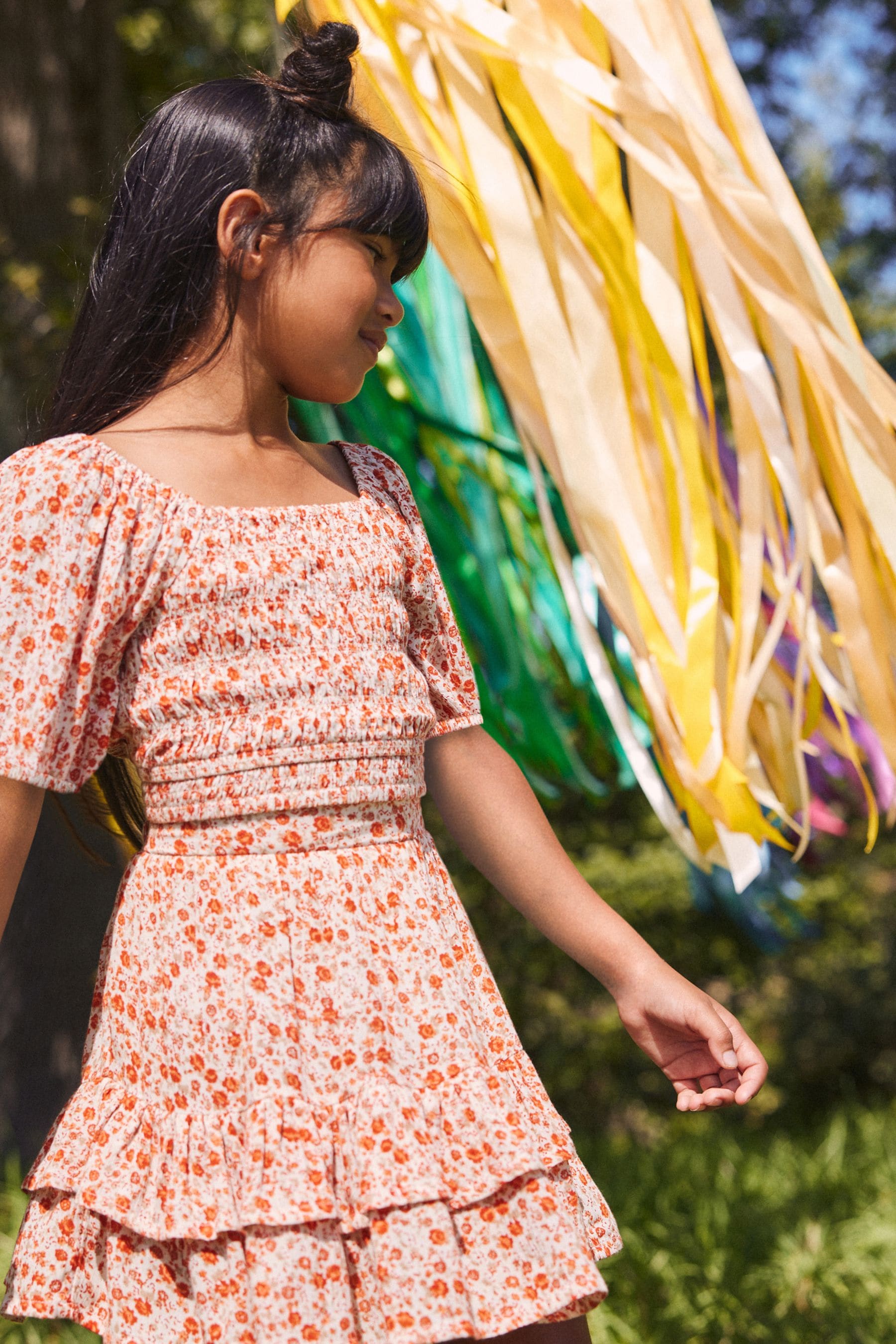 Soft Orange Ditsy Printed Co-ord Set (3-16yrs)