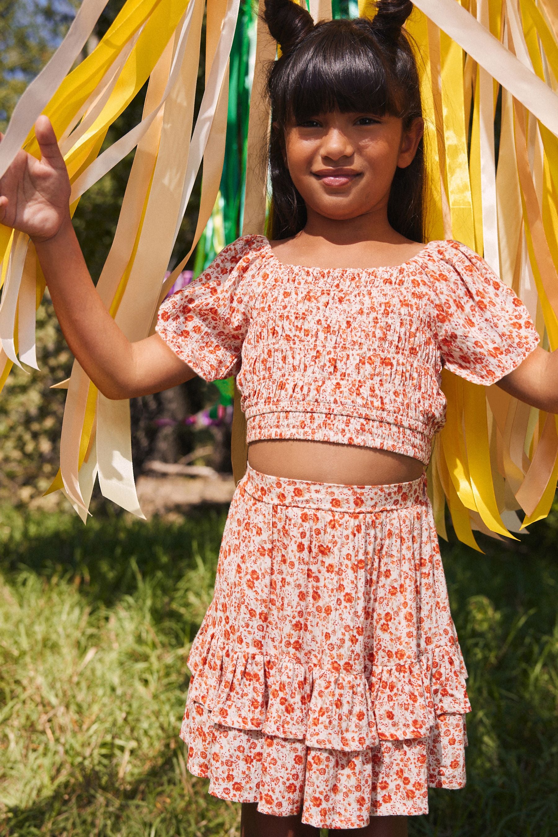 Soft Orange Ditsy Printed Co-ord Set (3-16yrs)