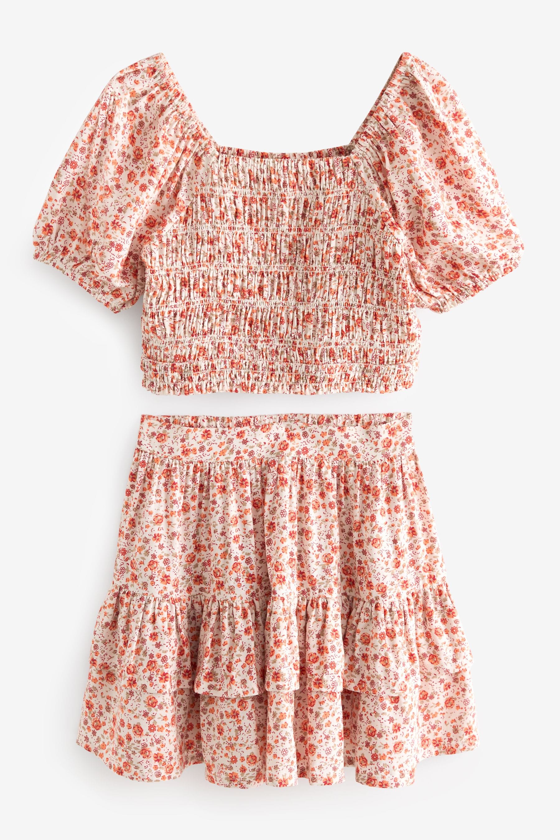 Soft Orange Ditsy Printed Co-ord Set (3-16yrs)