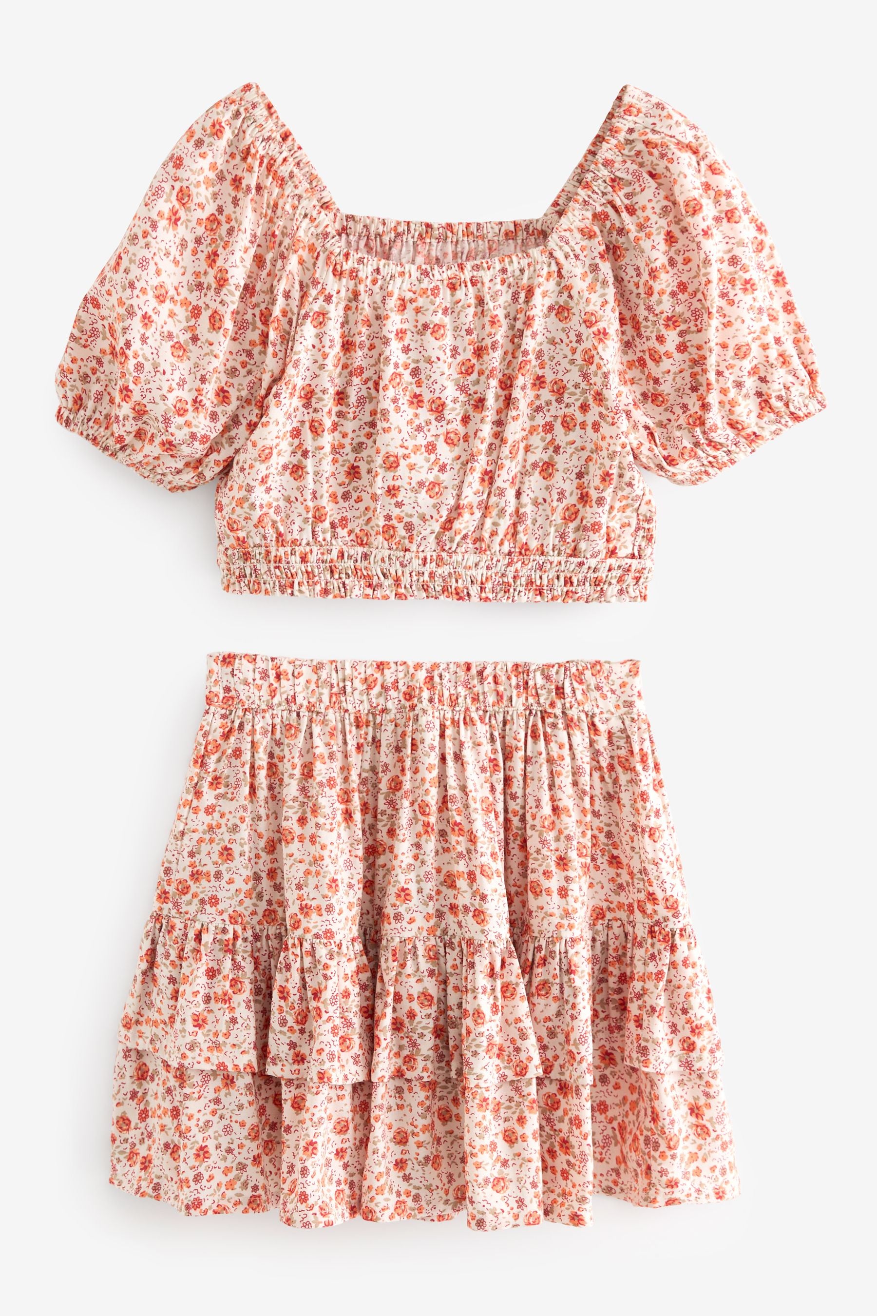 Soft Orange Ditsy Printed Co-ord Set (3-16yrs)