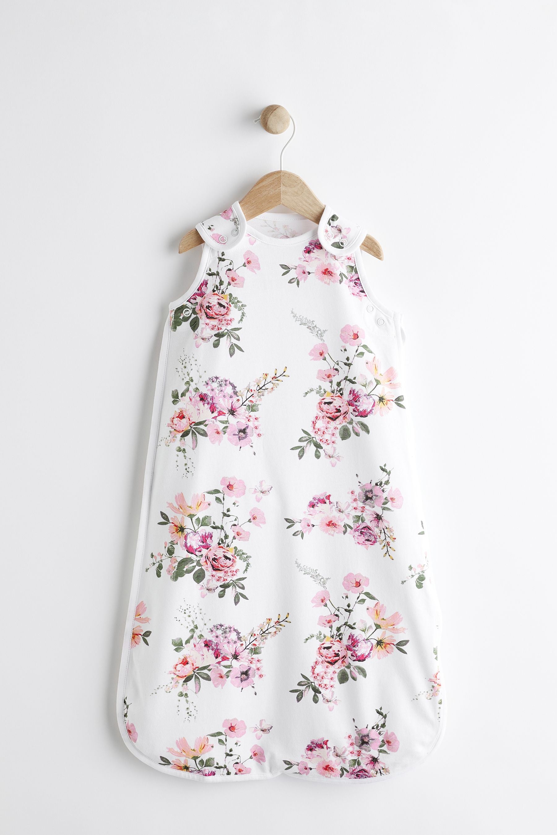 White Pink Floral 0.5 Tog Baby 100% Cotton Sleep Bag