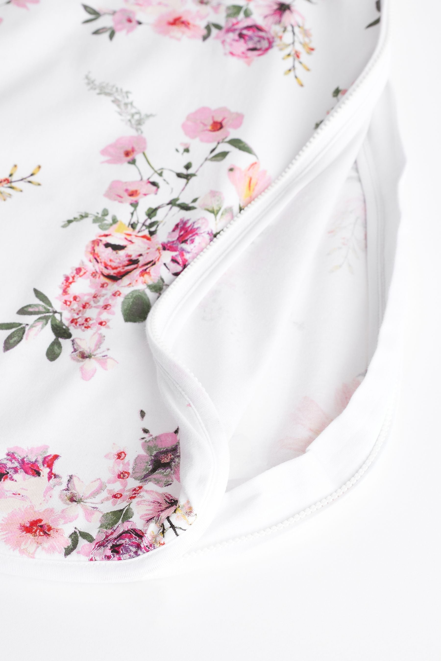 White Pink Floral 0.5 Tog Baby 100% Cotton Sleep Bag