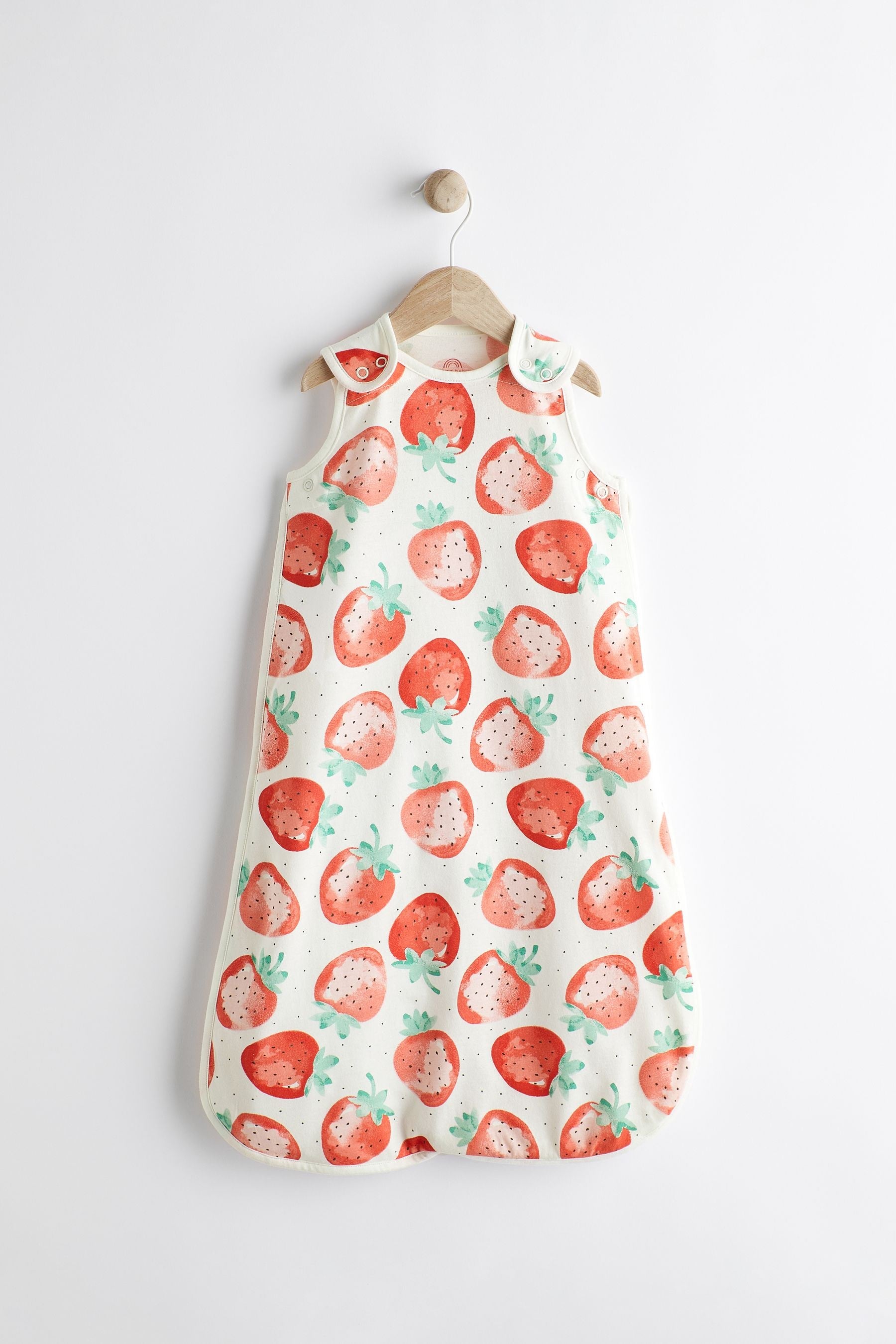 White/Strawberry 0.5 Tog Baby 100% Cotton Sleep Bag